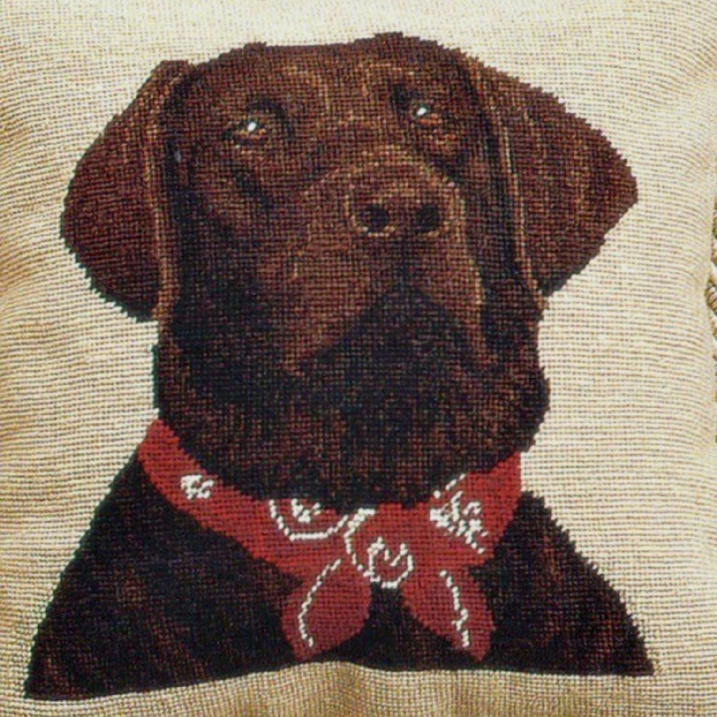 Handmade Wool Needlepoint Pillow Cover - Decorative Throw Cushion Cover - Vintage Floral Embroidery Design brown Labradorwith 2 color cording