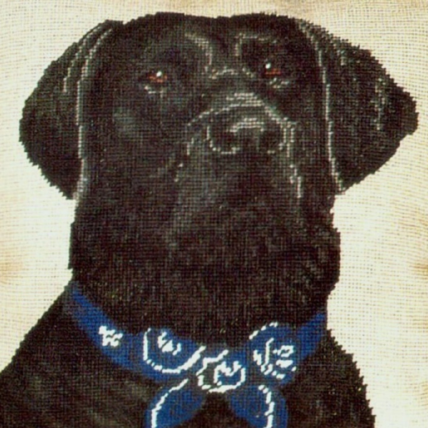 Handmade Wool Needlepoint Pillow Cover - Decorative Throw Cushion Cover - Vintage Floral Embroidery Design black Lab with 2 color cording