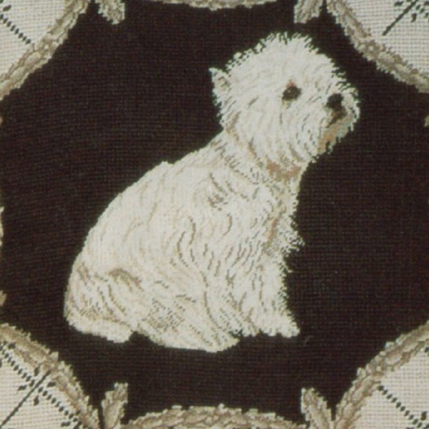 Handmade Wool Needlepoint Pillow Cover - Decorative Throw Cushion Cover - Vintage Floral Embroidery Design West Highland Terrier in liver gray trimming frame