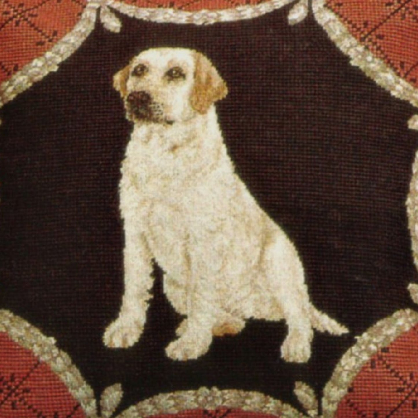 Handmade Wool Needlepoint Pillow Cover - Decorative Throw Cushion Cover - Vintage Floral Embroidery Design yellow Labradorin red trimming frame