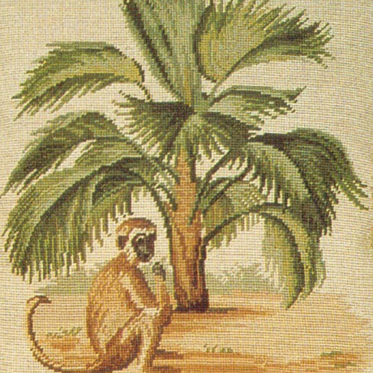 Handmade Wool Needlepoint Pillow Cover - Decorative Throw Cushion Cover - Vintage Floral Embroidery Design 5 long tail monkey & palm tree waved frame 1