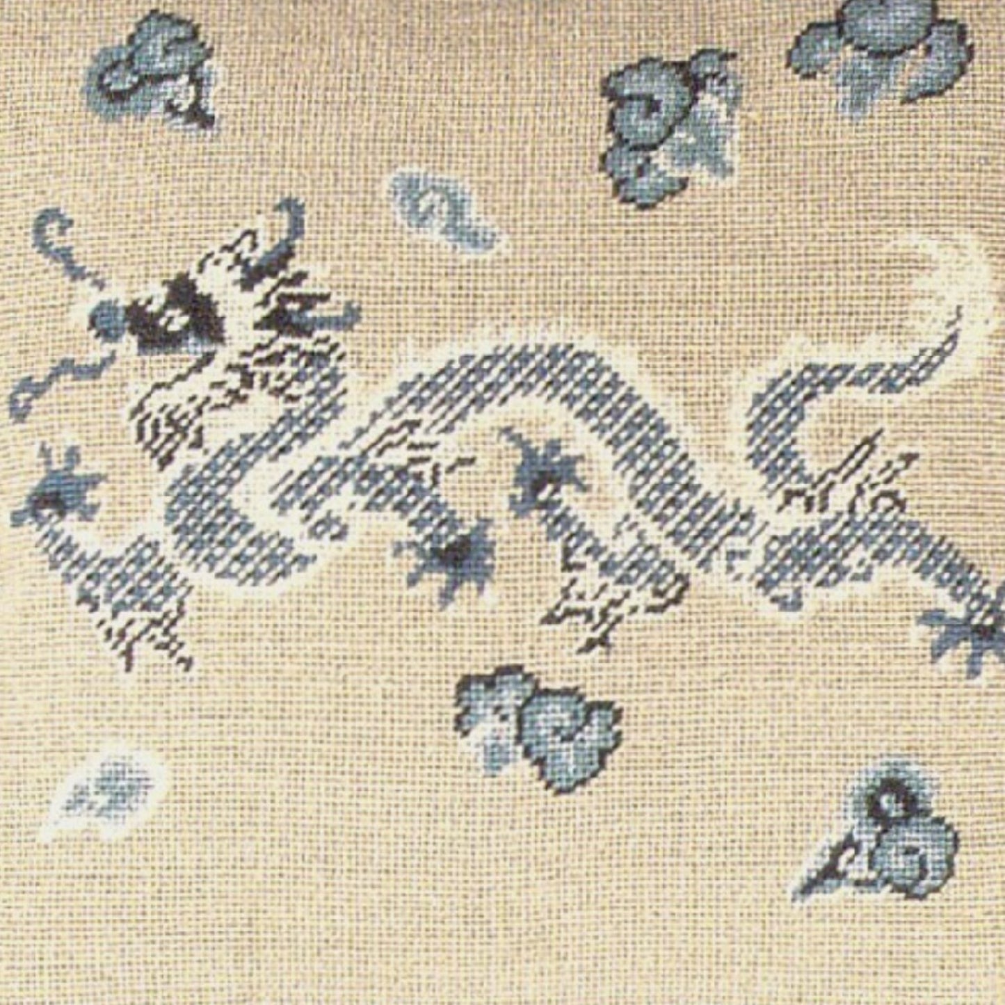 Handmade Wool Needlepoint Pillow Cover - Decorative Throw Cushion Cover - Vintage Floral Embroidery Design blue/white Dragon