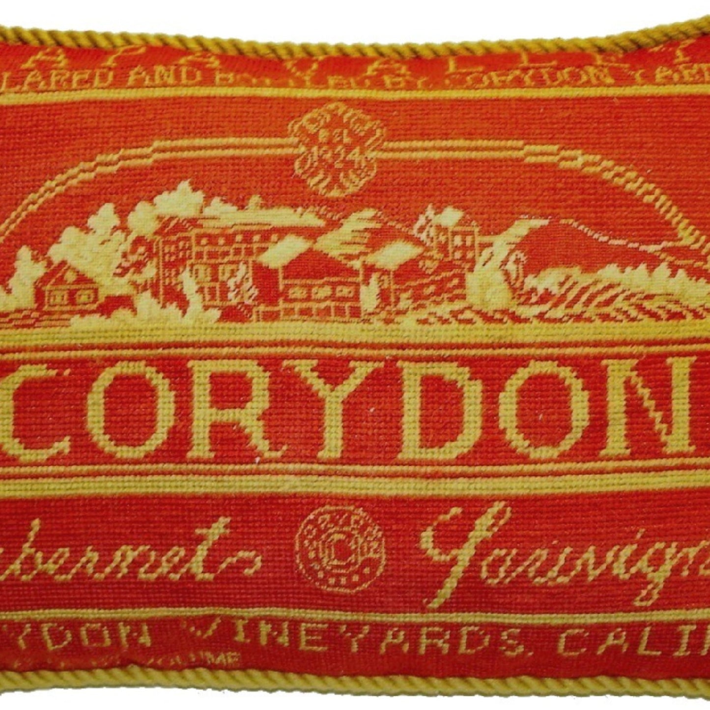 Handmade Wool Needlepoint Pillow Cover - Decorative Throw Cushion Cover - Vintage Floral Embroidery Design with Corydon label gold cording
