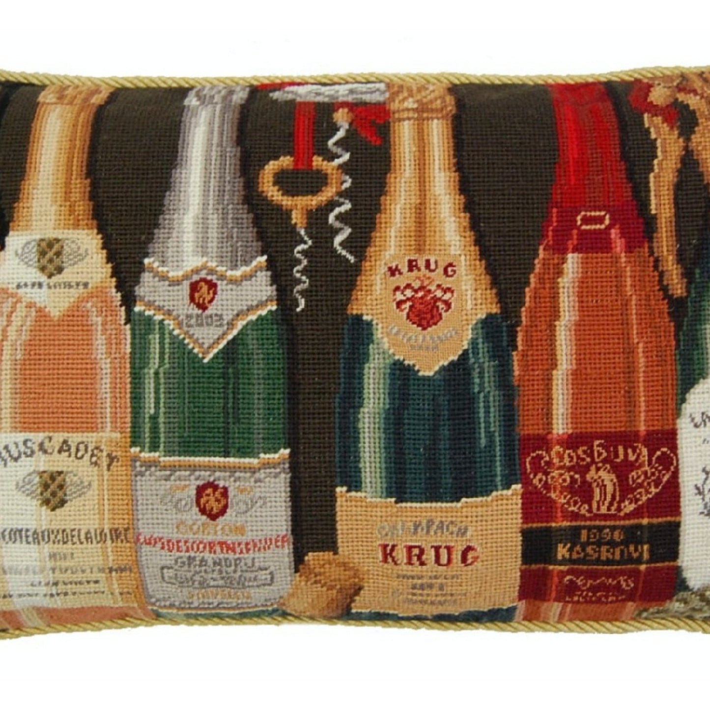 Handmade Wool Needlepoint Pillow Cover - Decorative Throw Cushion Cover - Vintage Floral Embroidery Design with cording 1