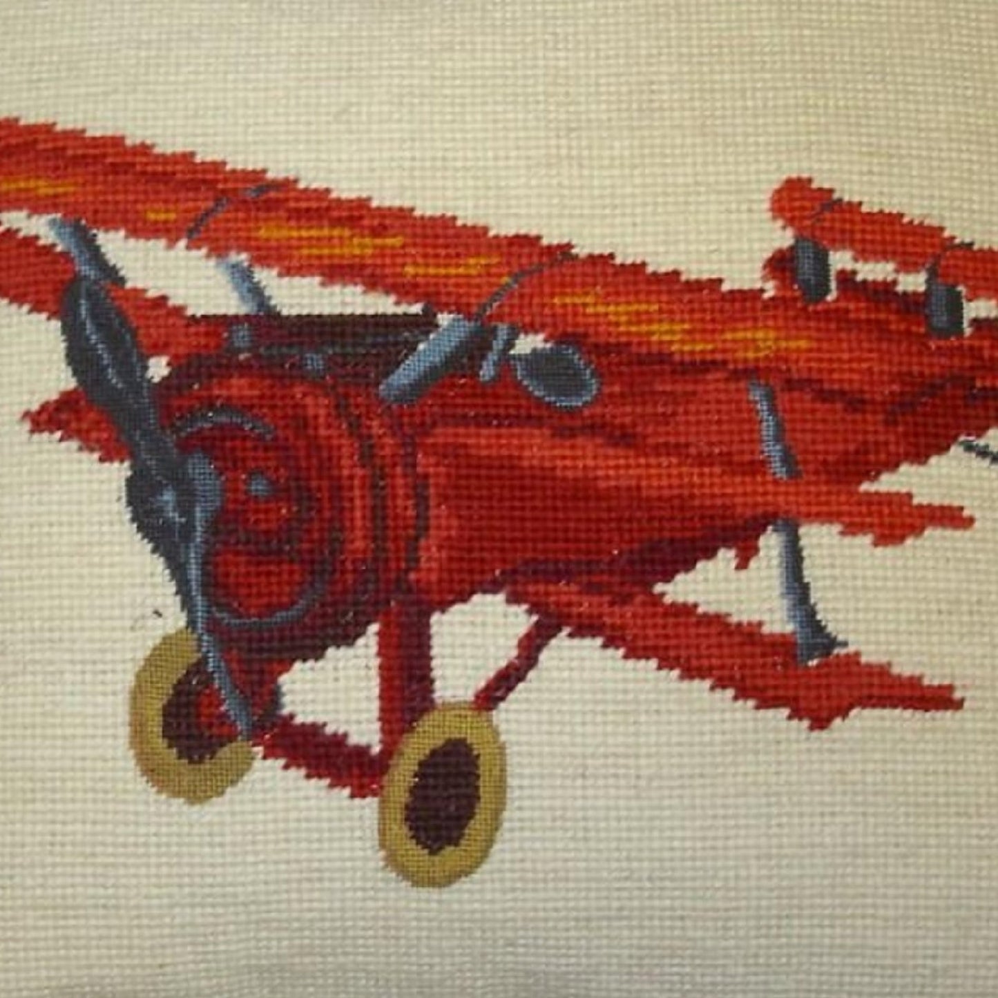 Handmade Wool Needlepoint Pillow Cover - Decorative Throw Cushion Cover - Vintage Floral Embroidery Design plane with brown cording