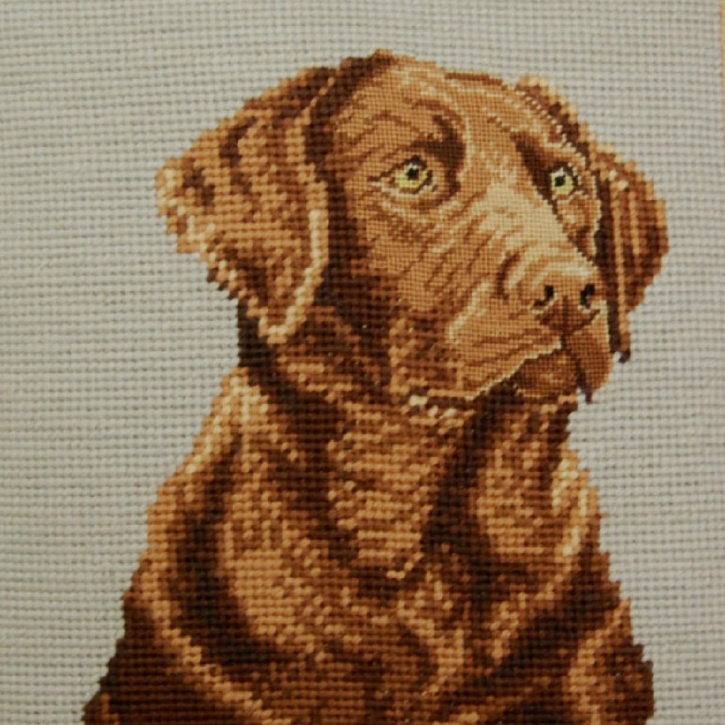 Handmade Wool Needlepoint Pillow Cover - Decorative Throw Cushion Cover - Vintage Floral Embroidery Design face on brown lab rest grosspoint