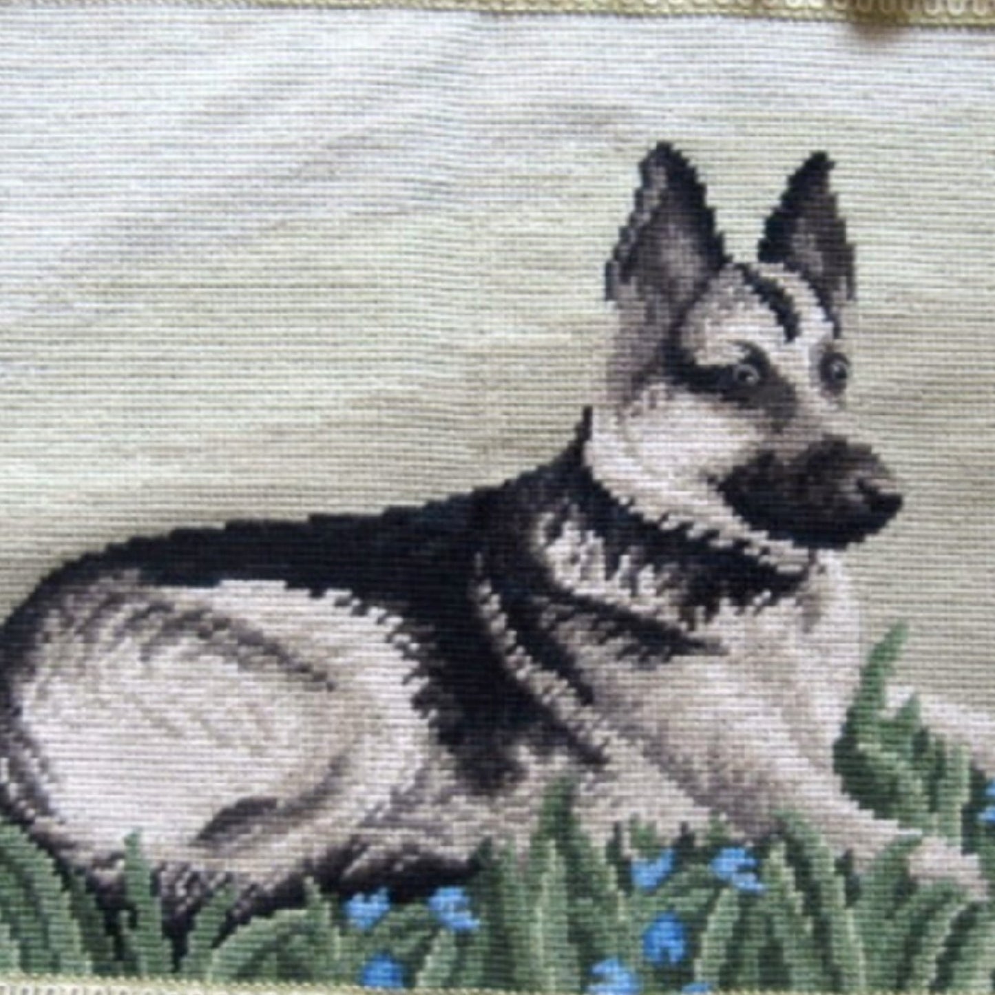 Handmade Wool Needlepoint Pillow Cover - Decorative Throw Cushion Cover - Vintage Floral Embroidery Design Geman Shepherd rest with tassel