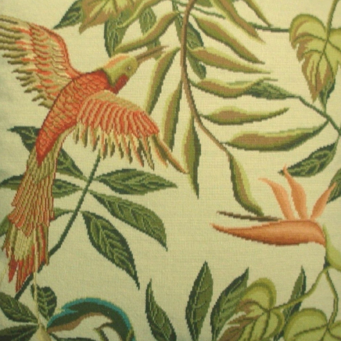 Handmade Wool Needlepoint Pillow Cover - Decorative Throw Cushion Cover - Vintage Floral Embroidery Design birds of Paradise with tassel 1