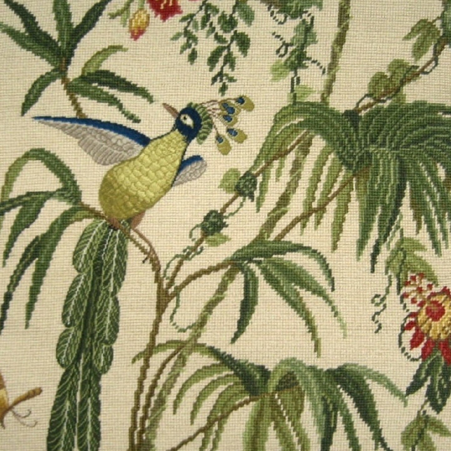 Handmade Wool Needlepoint Pillow Cover - Decorative Throw Cushion Cover - Vintage Floral Embroidery Design blue phoenix with tassel