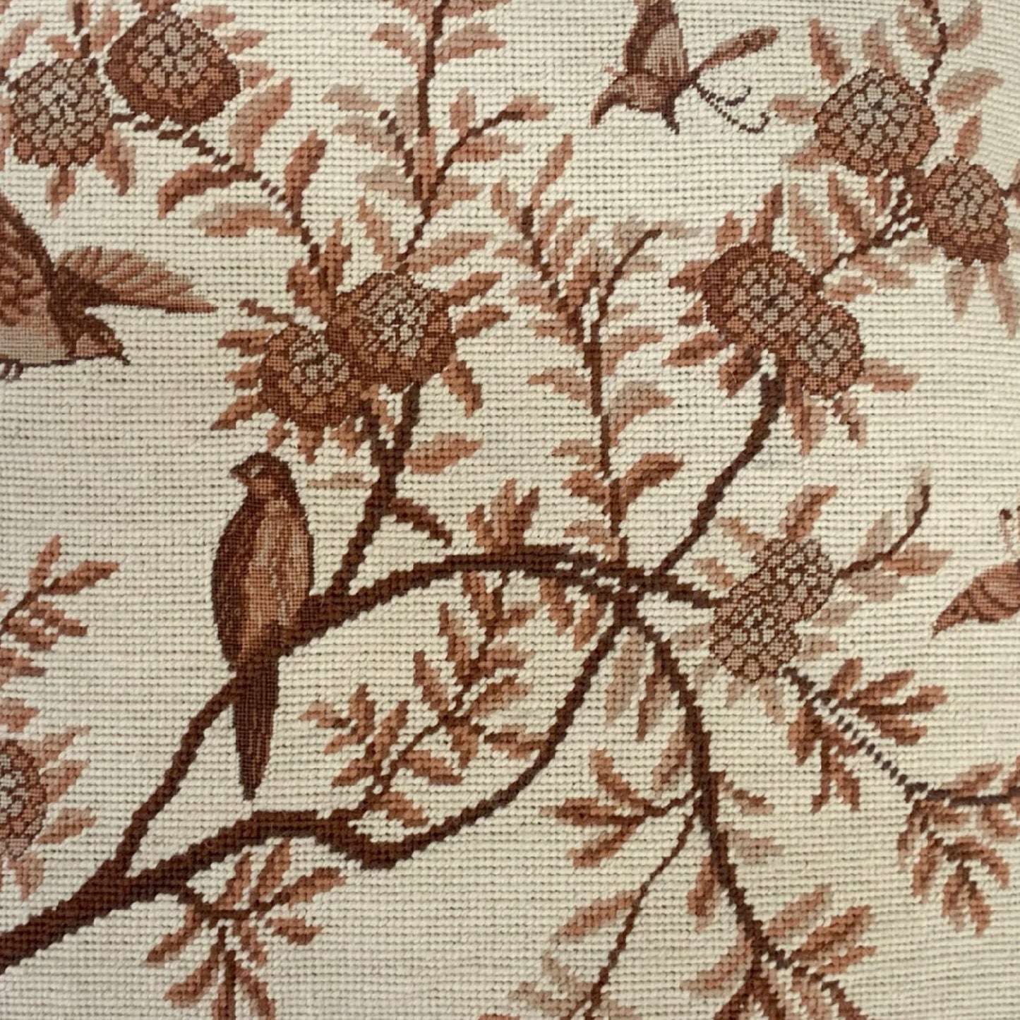 Handmade Wool Needlepoint Pillow Cover - Decorative Throw Cushion Cover - Vintage Floral Embroidery Design antique tree swallows butterfliers with tassels 1