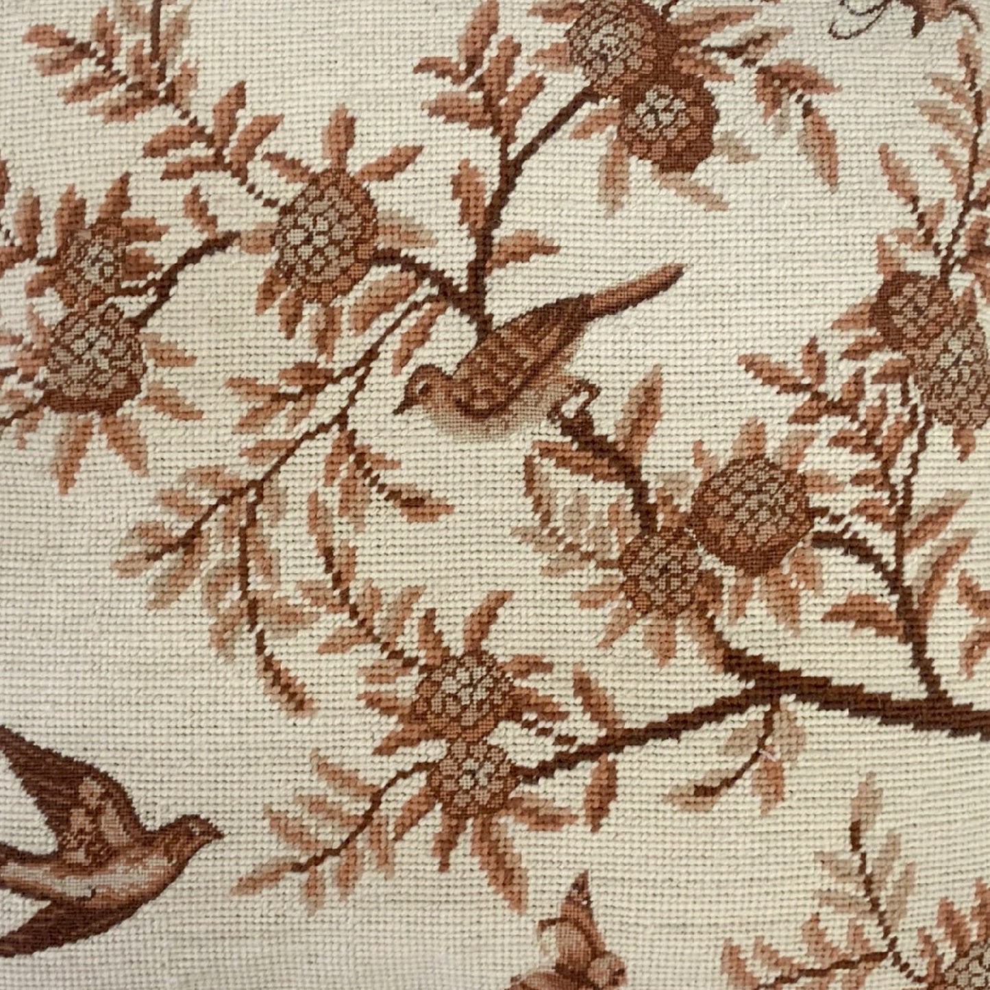 Handmade Wool Needlepoint Pillow Cover - Decorative Throw Cushion Cover - Vintage Floral Embroidery Design antique tree swallows butterfliers with tassels
