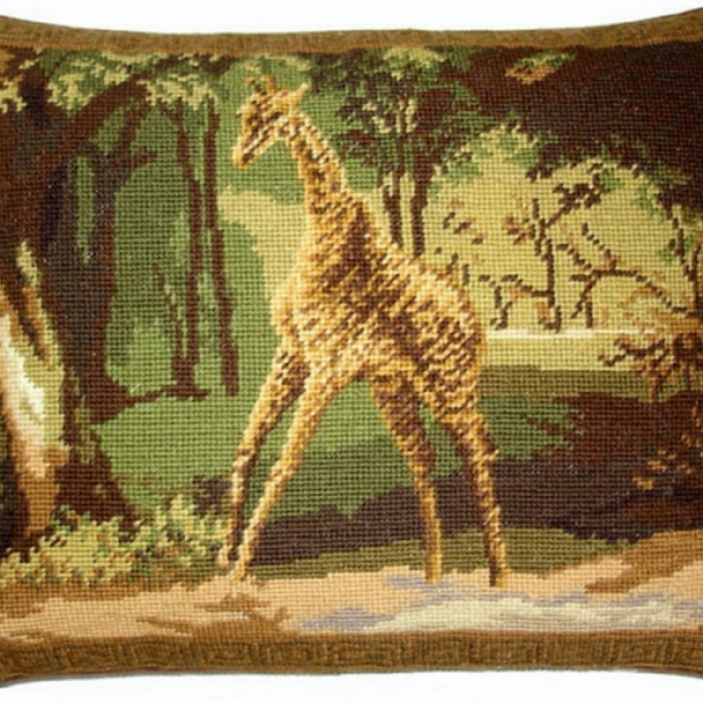 Handmade Wool Needlepoint Pillow Cover - Decorative Throw Cushion Cover - Vintage Floral Embroidery Design All Giraffe