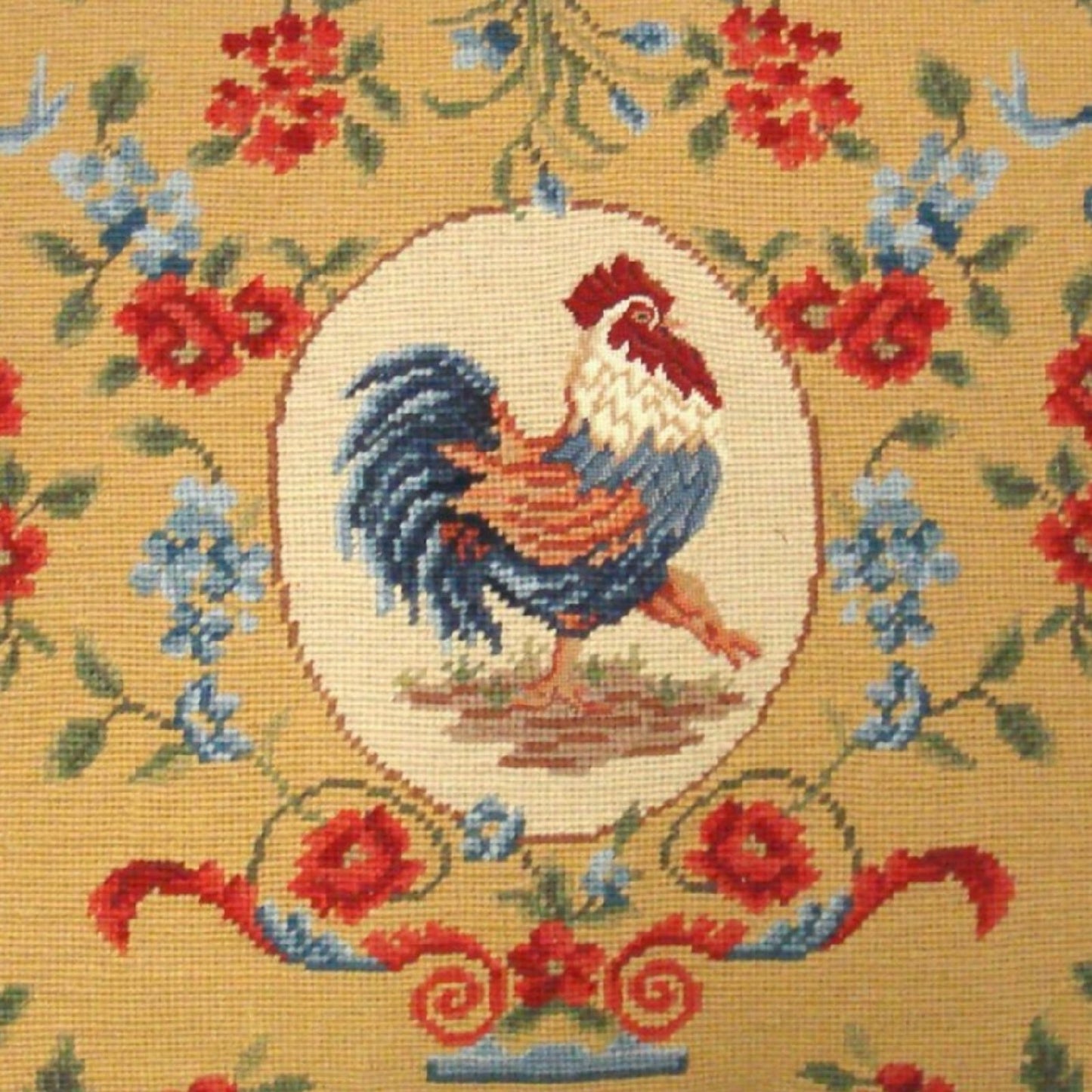 Handmade Wool Needlepoint Pillow Cover - Decorative Throw Cushion Cover - Vintage Floral Embroidery Design chicken floral with tassels 1