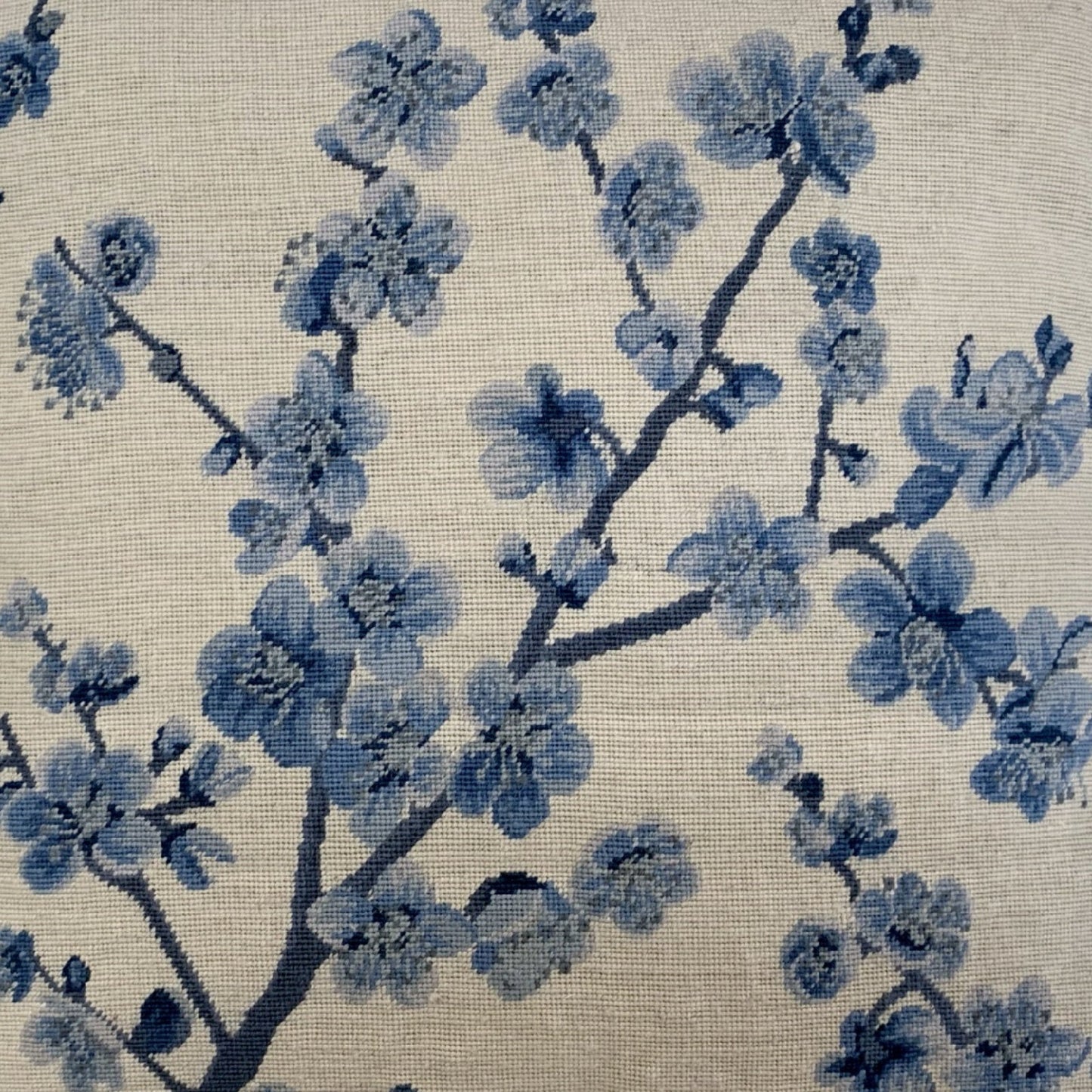 Handmade Wool Needlepoint Pillow Cover - Decorative Throw Cushion Cover - Vintage Floral Embroidery Design blue blooming plums with tassels