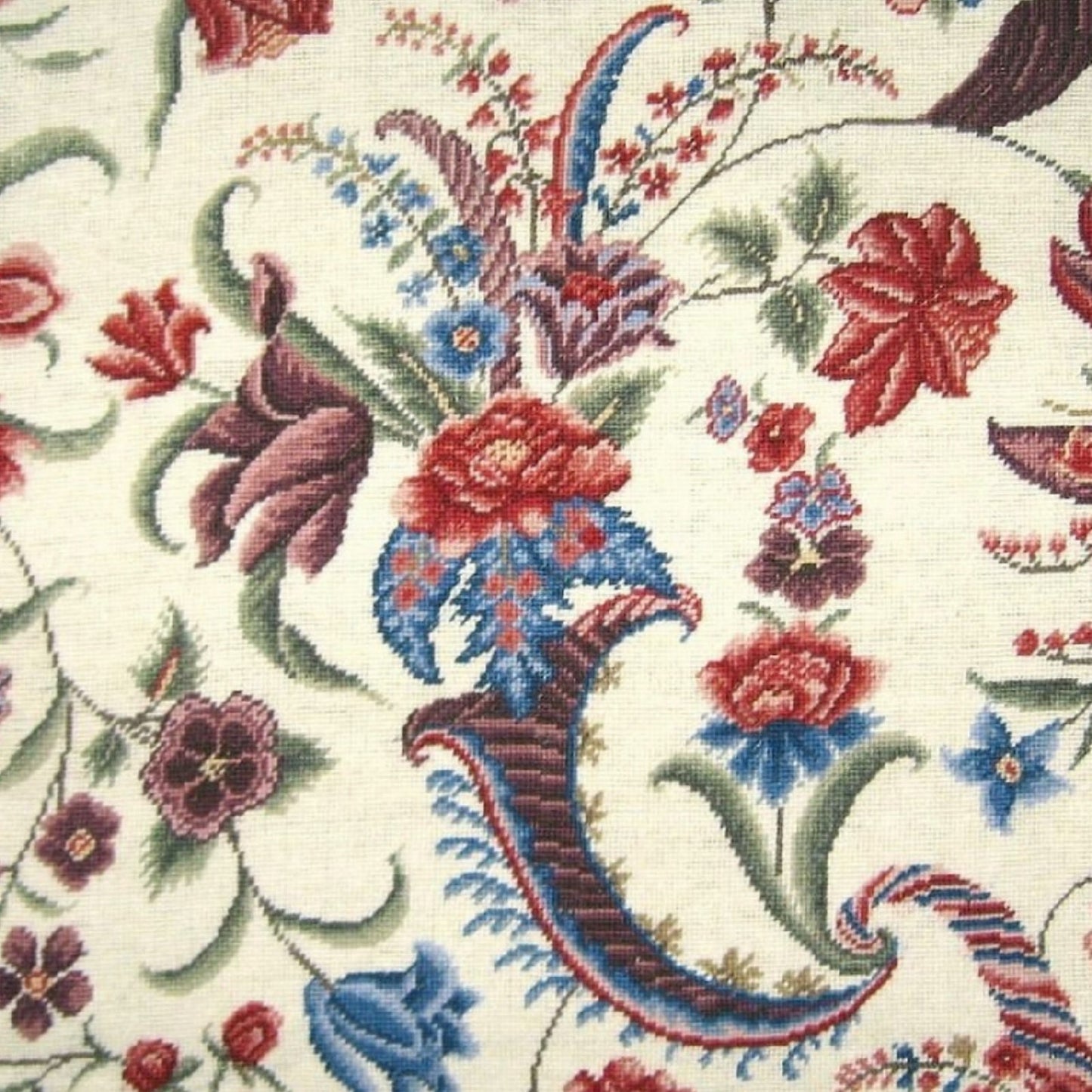Handmade Wool Needlepoint Pillow Cover - Decorative Throw Cushion Cover - Vintage Floral Embroidery Design tropical floral with cording