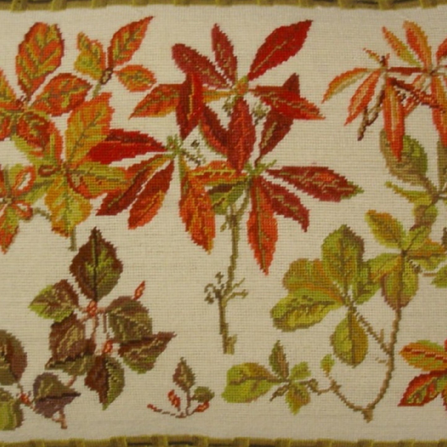 Handmade Wool Needlepoint Pillow Cover - Decorative Throw Cushion Cover - Vintage Floral Embroidery Design banboo frame autumn leaves with cording