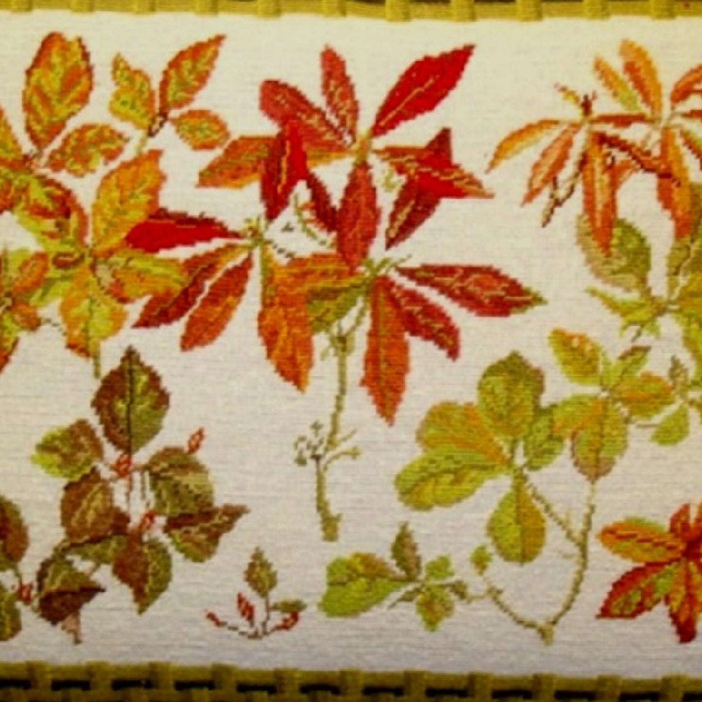 Handmade Wool Needlepoint Pillow Cover - Decorative Throw Cushion Cover - Vintage Floral Embroidery Design leaves with brown bamboo frame 3 color tassels