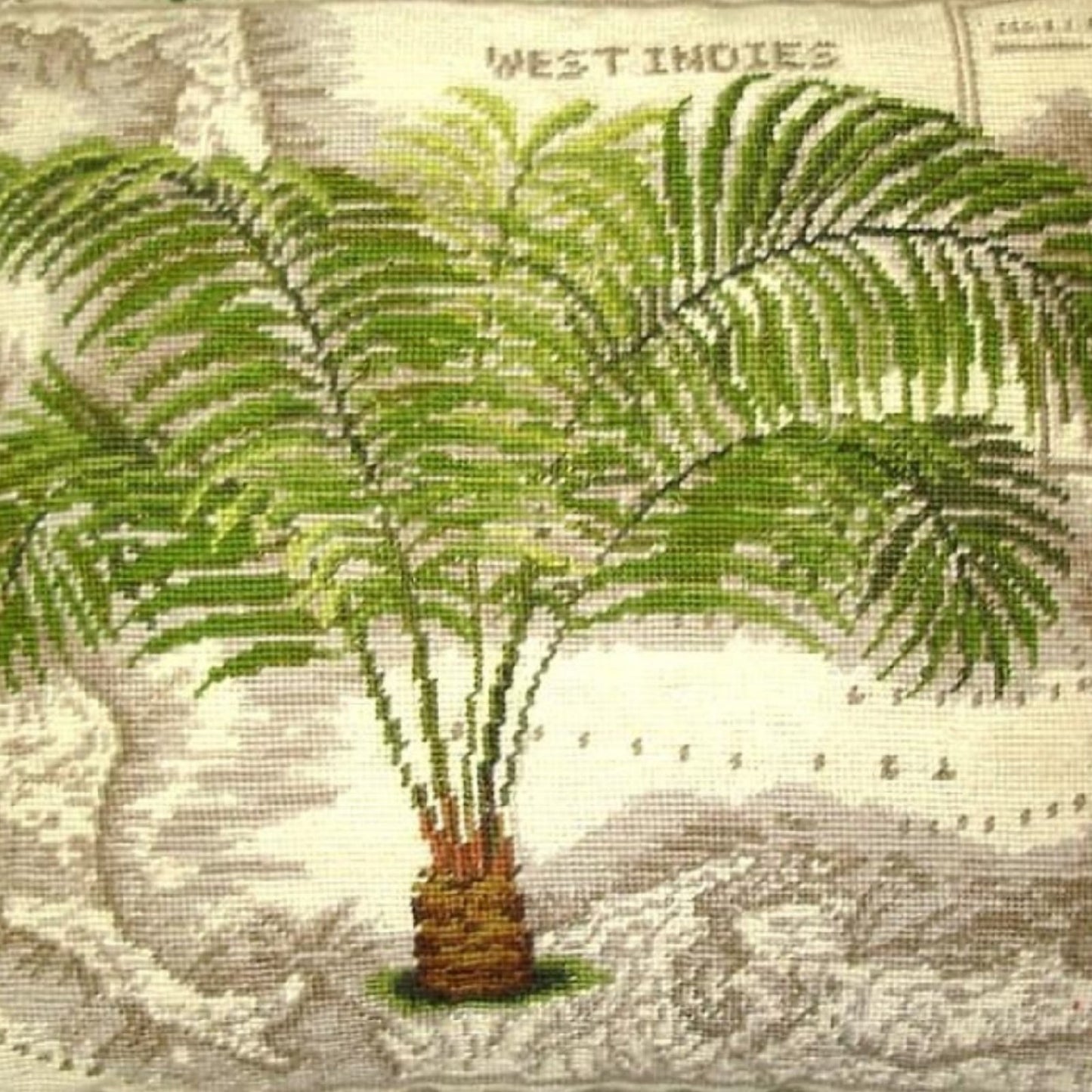 Handmade Wool Needlepoint Pillow Cover - Decorative Throw Cushion Cover - Vintage Floral Embroidery Design West Indies