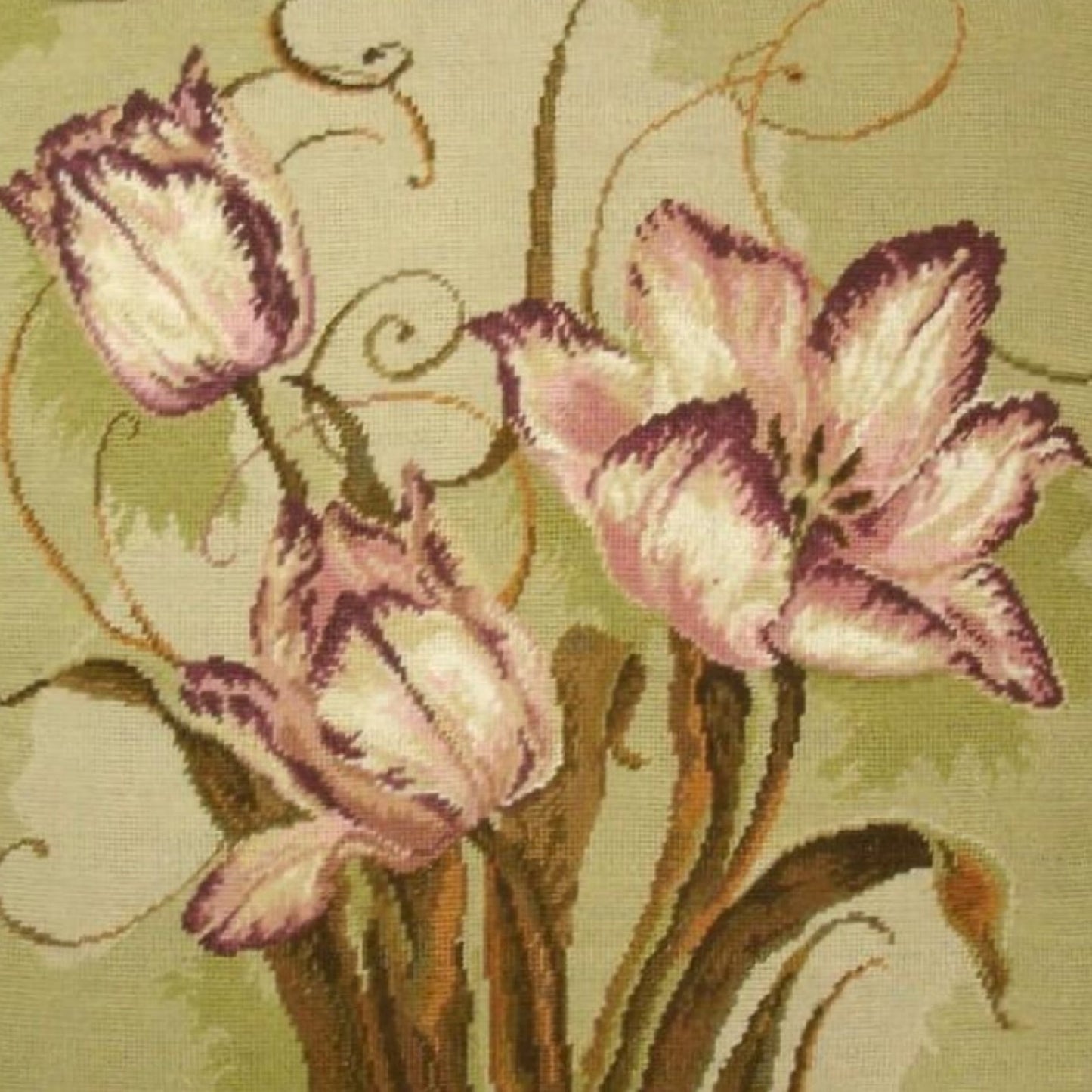 Handmade Wool Needlepoint Pillow Cover - Decorative Throw Cushion Cover - Vintage Floral Embroidery Design Kathryn White designtulip trumeau with tassel