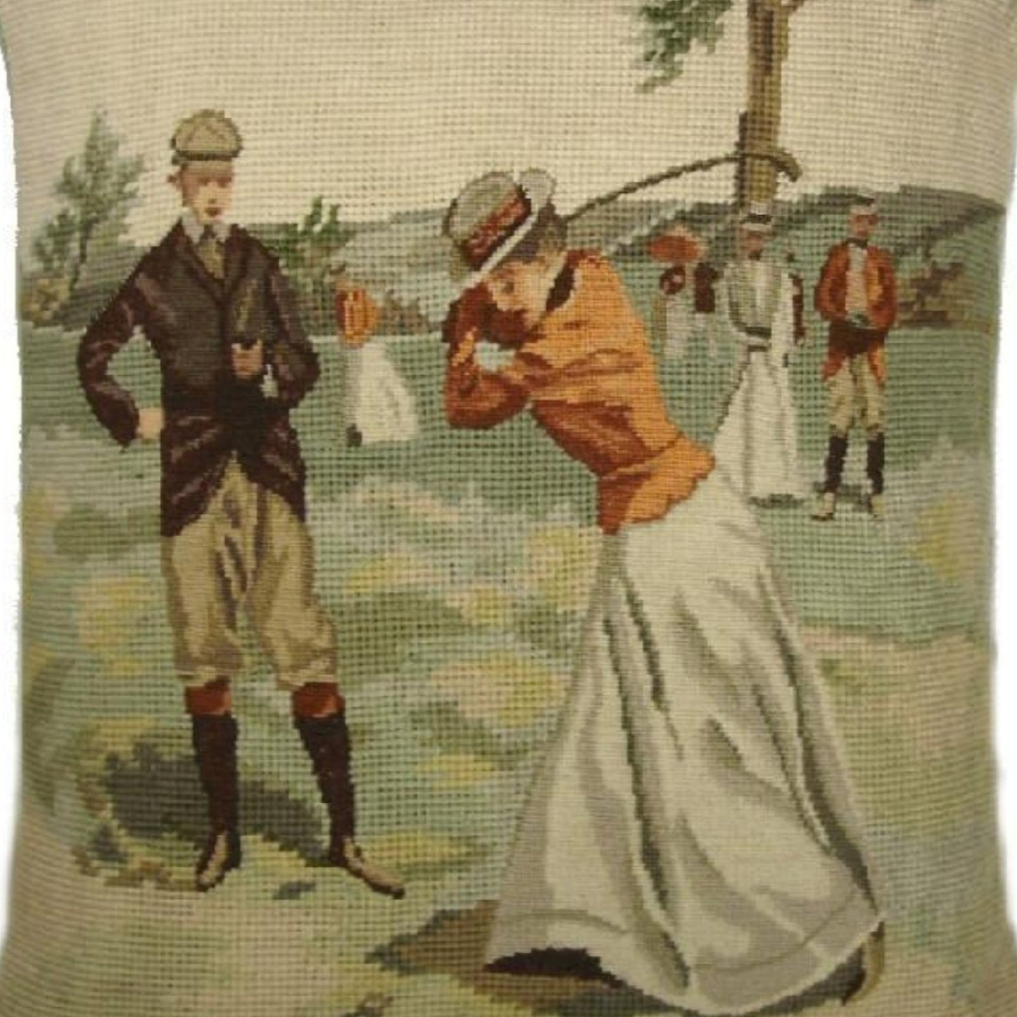 Handmade Wool Needlepoint Pillow Cover - Decorative Throw Cushion Cover - Vintage Floral Embroidery Design background Golfer