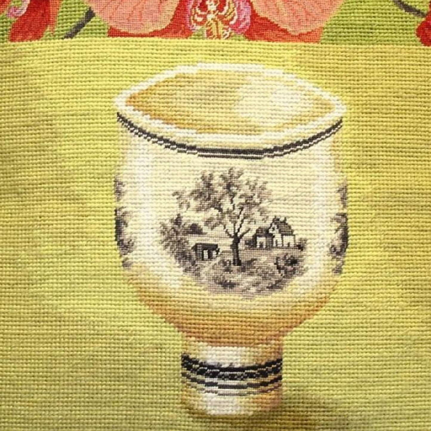 Handmade Wool Needlepoint Pillow Cover - Decorative Throw Cushion Cover - Vintage Floral Embroidery Design Kathryn White Design L