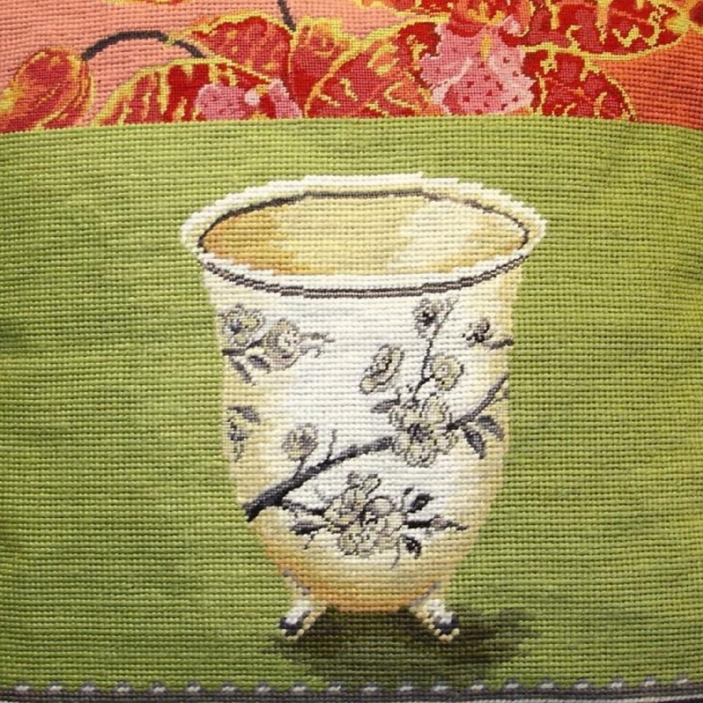 Handmade Wool Needlepoint Pillow Cover - Decorative Throw Cushion Cover - Vintage Floral Embroidery Design Kathryn White Design M