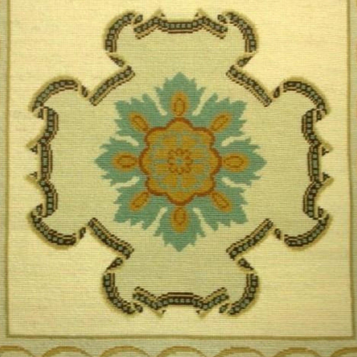 Handmade Wool Needlepoint Pillow Cover - Decorative Throw Cushion Cover - Vintage Floral Embroidery Design medallion center with tassels