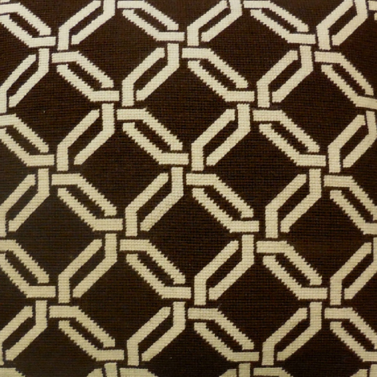 Handmade Wool Needlepoint Pillow Cover - Decorative Throw Cushion Cover - Vintage Floral Embroidery Design chain square in dark brown checker cording