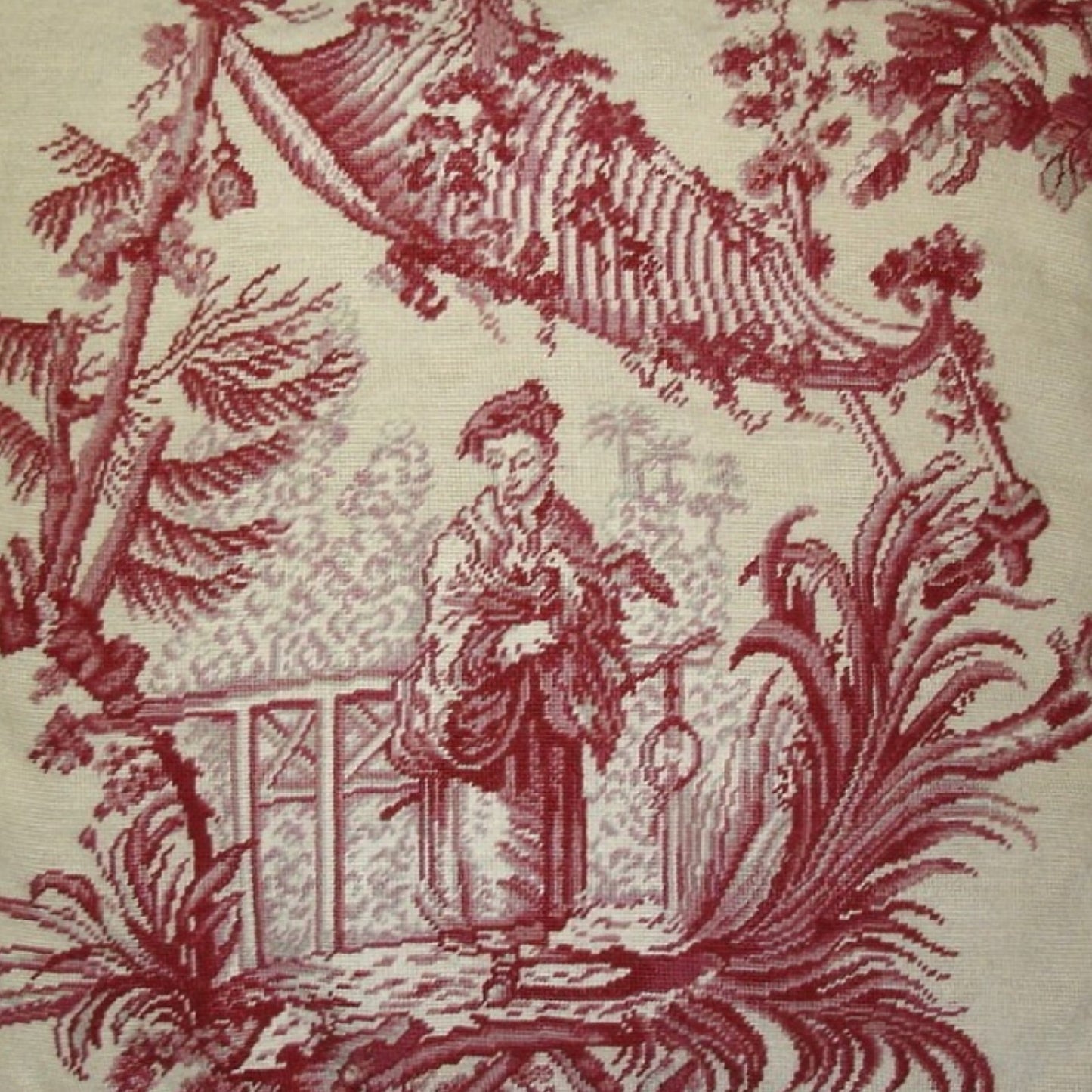 Handmade Wool Needlepoint Pillow Cover - Decorative Throw Cushion Cover - Vintage Floral Embroidery Design Chinese fishman red/white