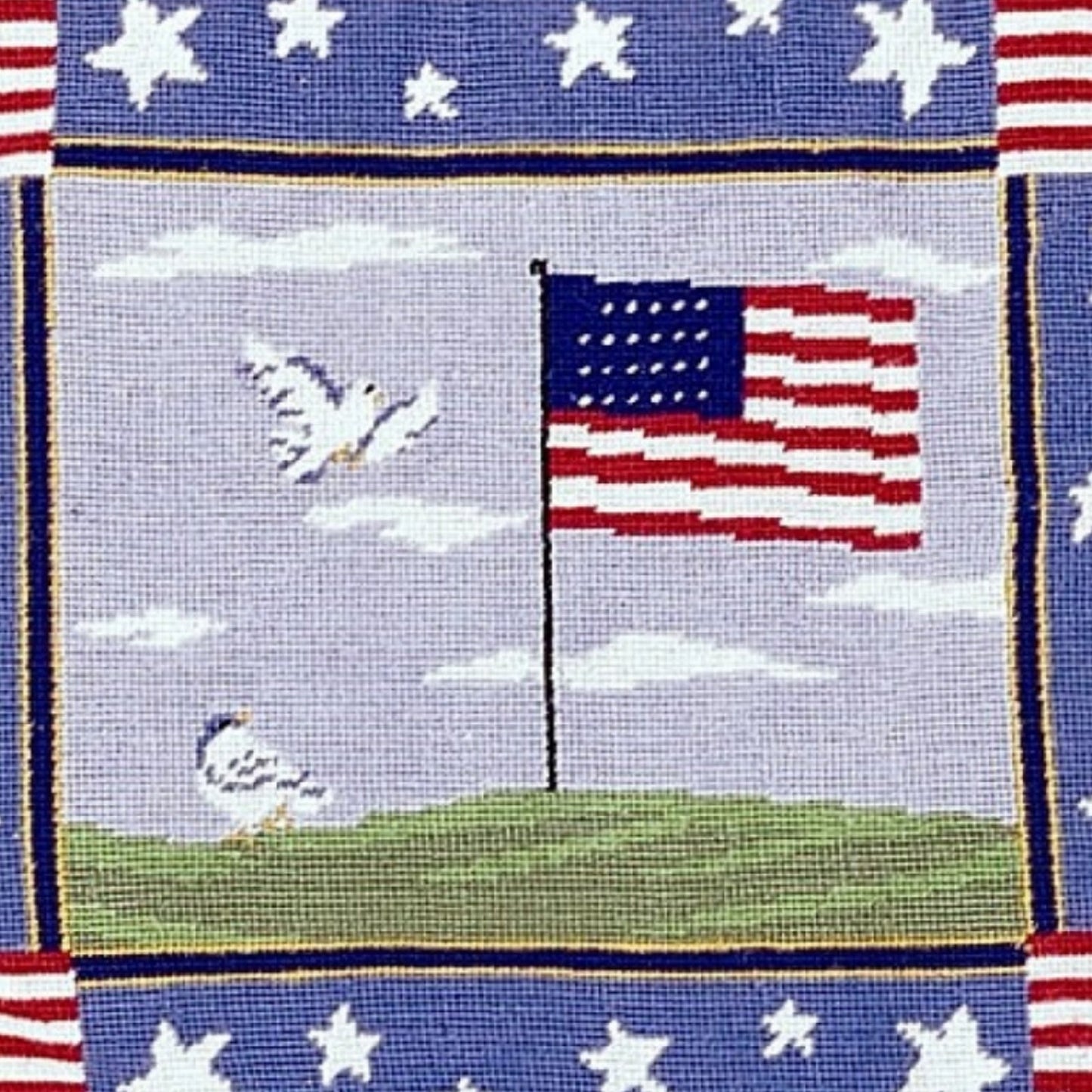 Handmade Wool Needlepoint Pillow Cover - Decorative Throw Cushion Cover - Vintage Floral Embroidery Design center flag & 4 corner 4 flags