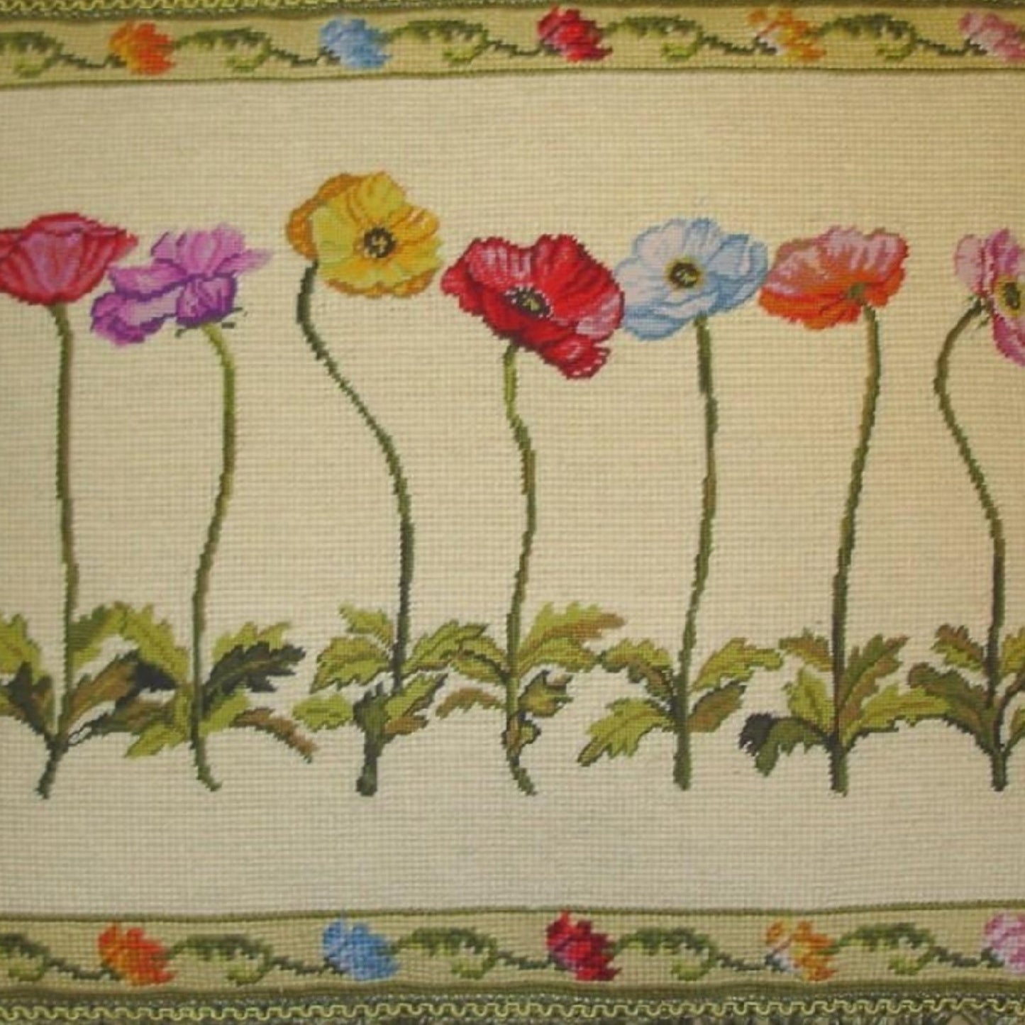 Handmade Wool Needlepoint Pillow Cover - Decorative Throw Cushion Cover - Vintage Floral Embroidery Design with 2 color tassel