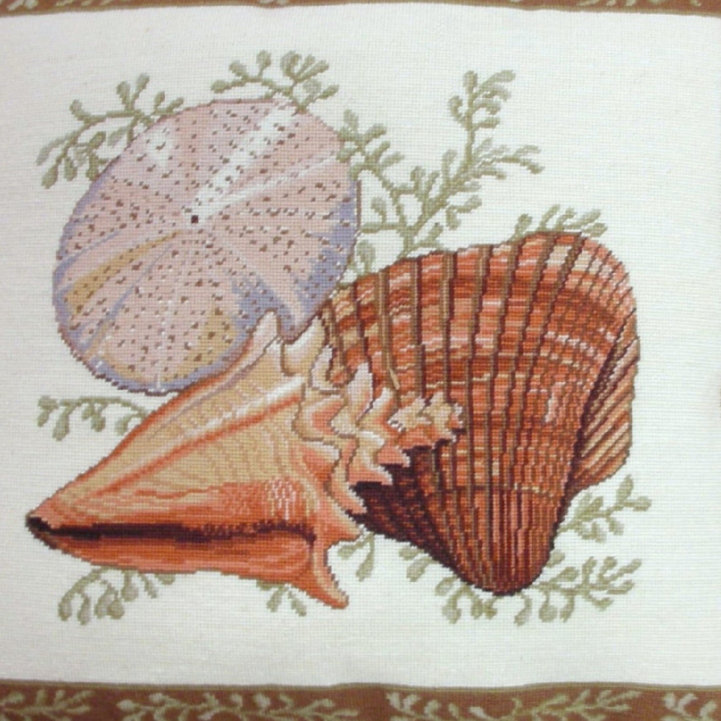 Handmade Wool Needlepoint Pillow Cover - Decorative Throw Cushion Cover - Vintage Floral Embroidery Design Wendy Russells Shell-1 with tassel
