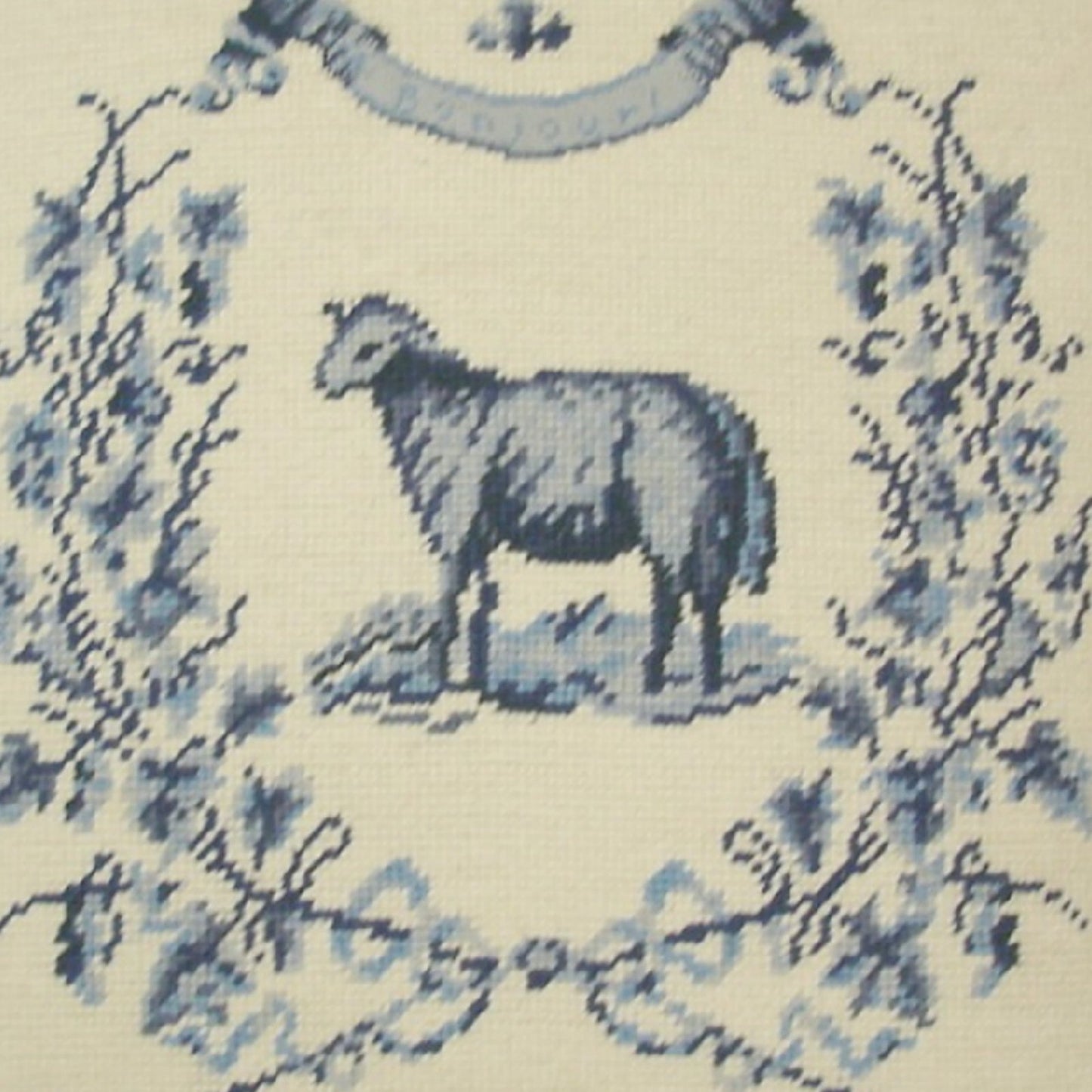 Handmade Wool Needlepoint Pillow Cover - Decorative Throw Cushion Cover - Vintage Floral Embroidery Design Gayle Bighouses design french country sheep blue