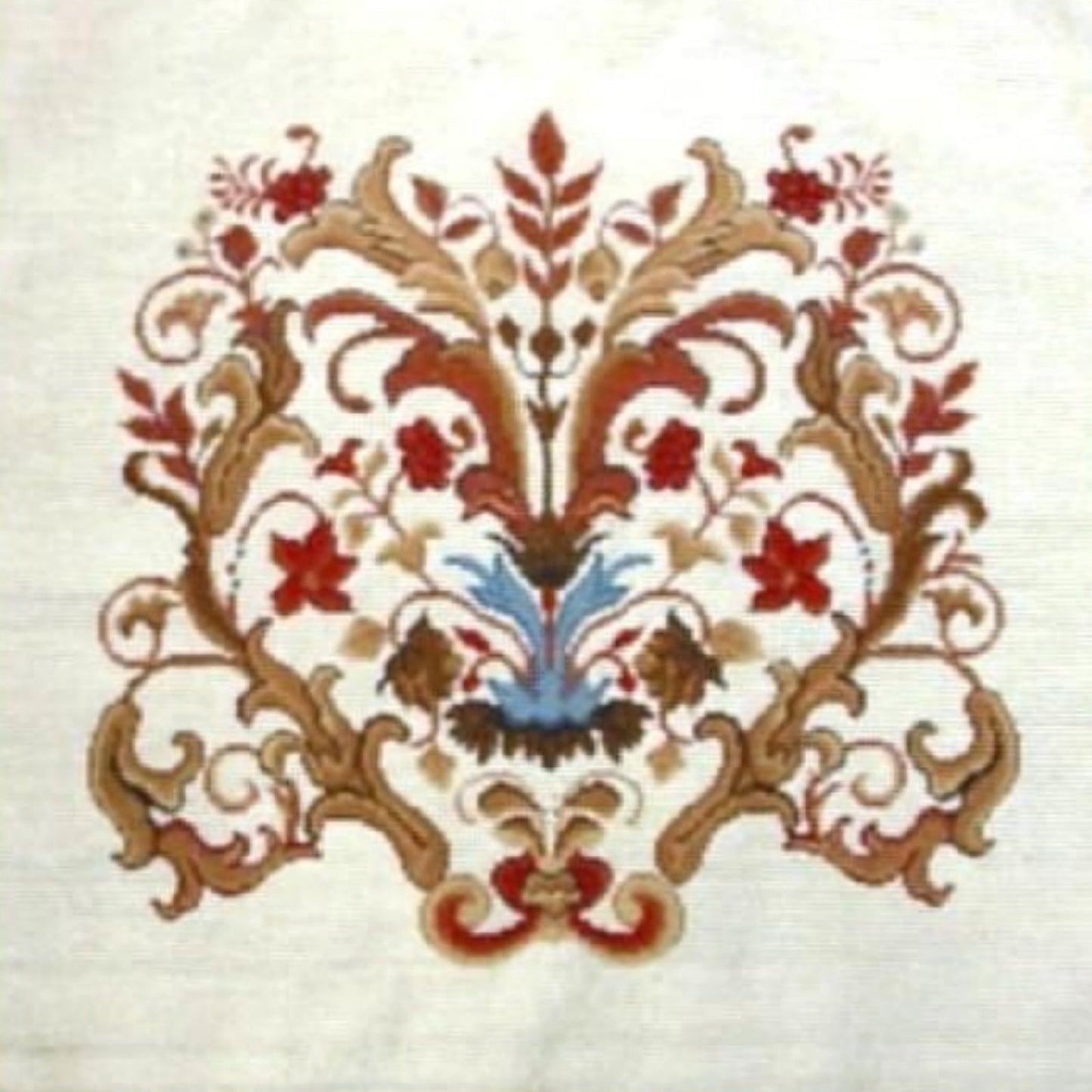 Handmade Wool Needlepoint Pillow Cover - Decorative Throw Cushion Cover - Vintage Floral Embroidery Design floral with tassel