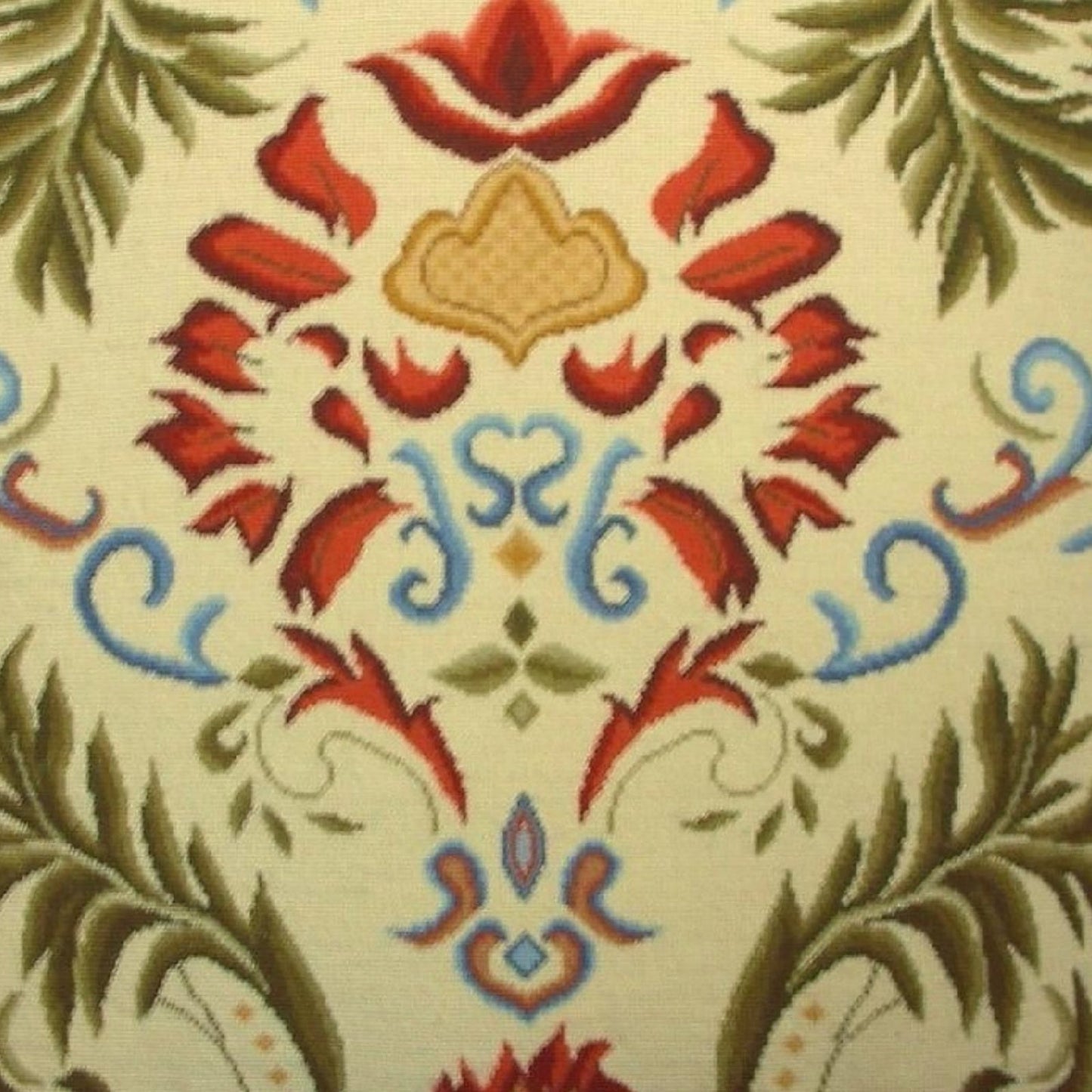 Handmade Wool Needlepoint Pillow Cover - Decorative Throw Cushion Cover - Vintage Floral Embroidery Design red tulip green leaves with tassels