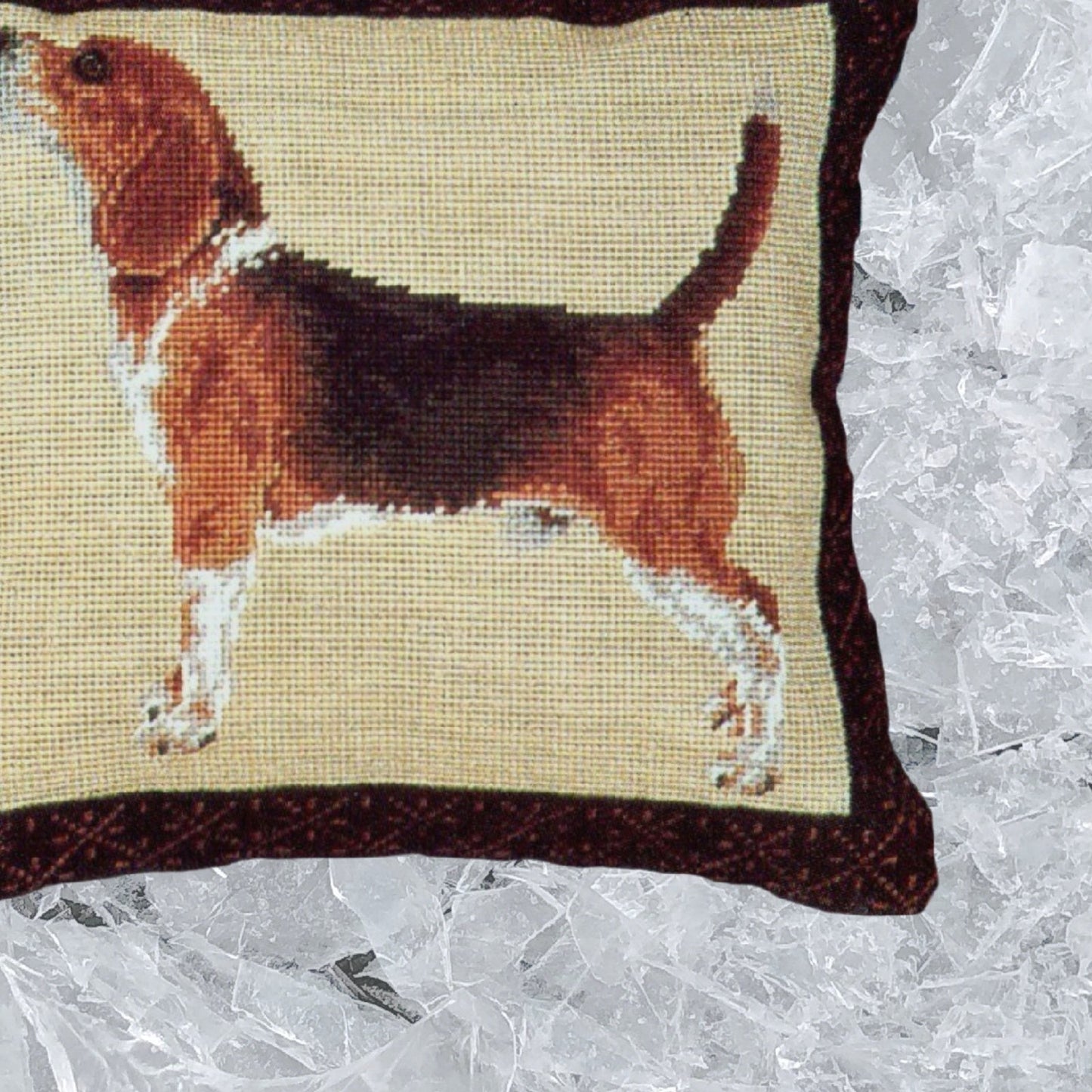 Handmade Wool Needlepoint Pillow Cover - Decorative Throw Cushion Cover - Vintage Floral Embroidery Design Beagle