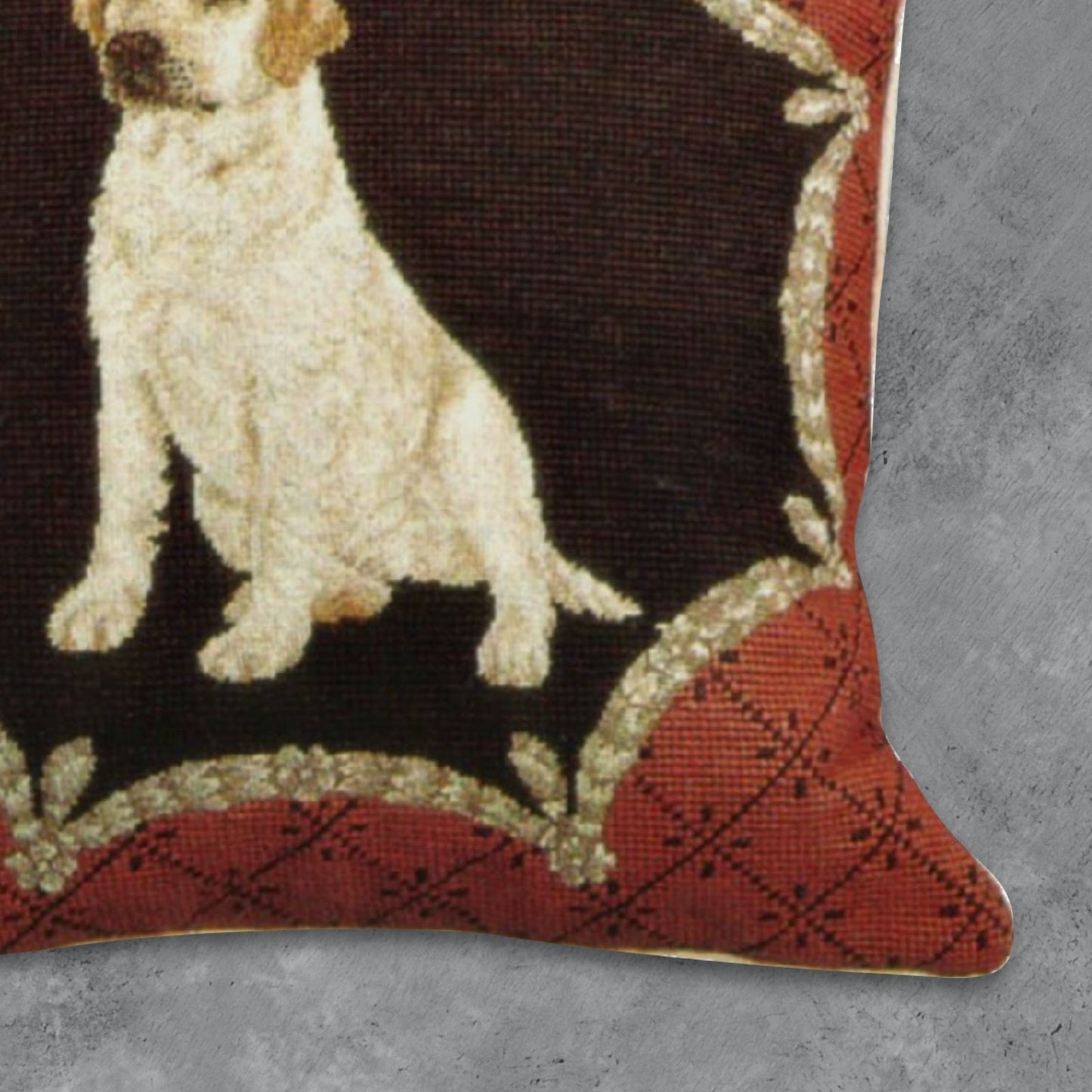 Handmade Wool Needlepoint Pillow Cover - Decorative Throw Cushion Cover - Vintage Floral Embroidery Design yellow Labradorin red trimming frame