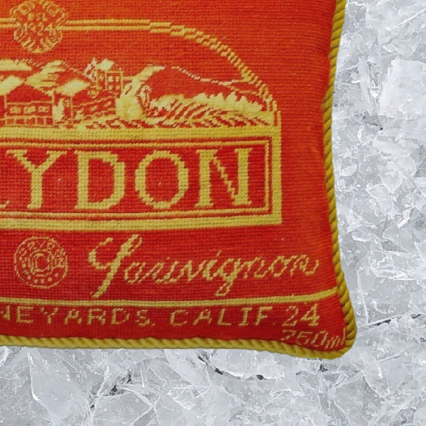 Handmade Wool Needlepoint Pillow Cover - Decorative Throw Cushion Cover - Vintage Floral Embroidery Design with Corydon label gold cording