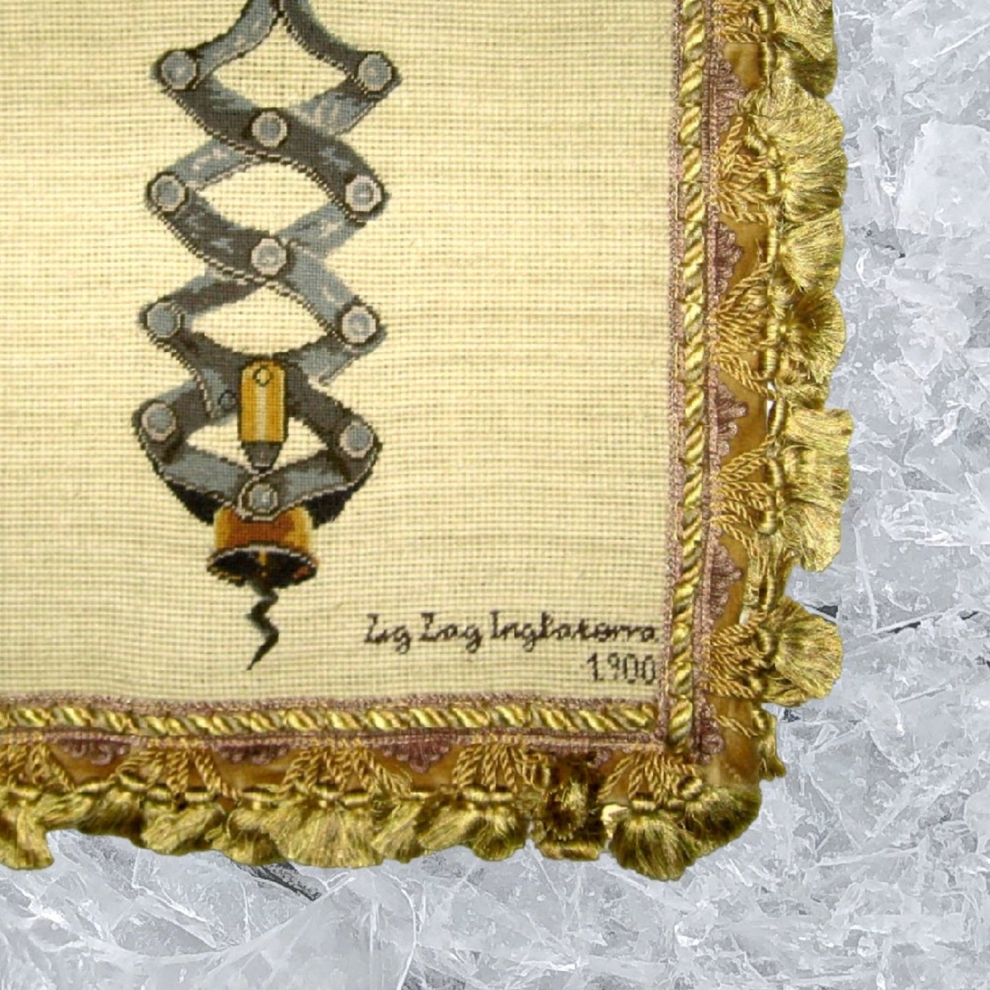 Handmade Wool Needlepoint Pillow Cover - Decorative Throw Cushion Cover - Vintage Floral Embroidery Design Zig Zag, Inglaterra with 2 color tassel