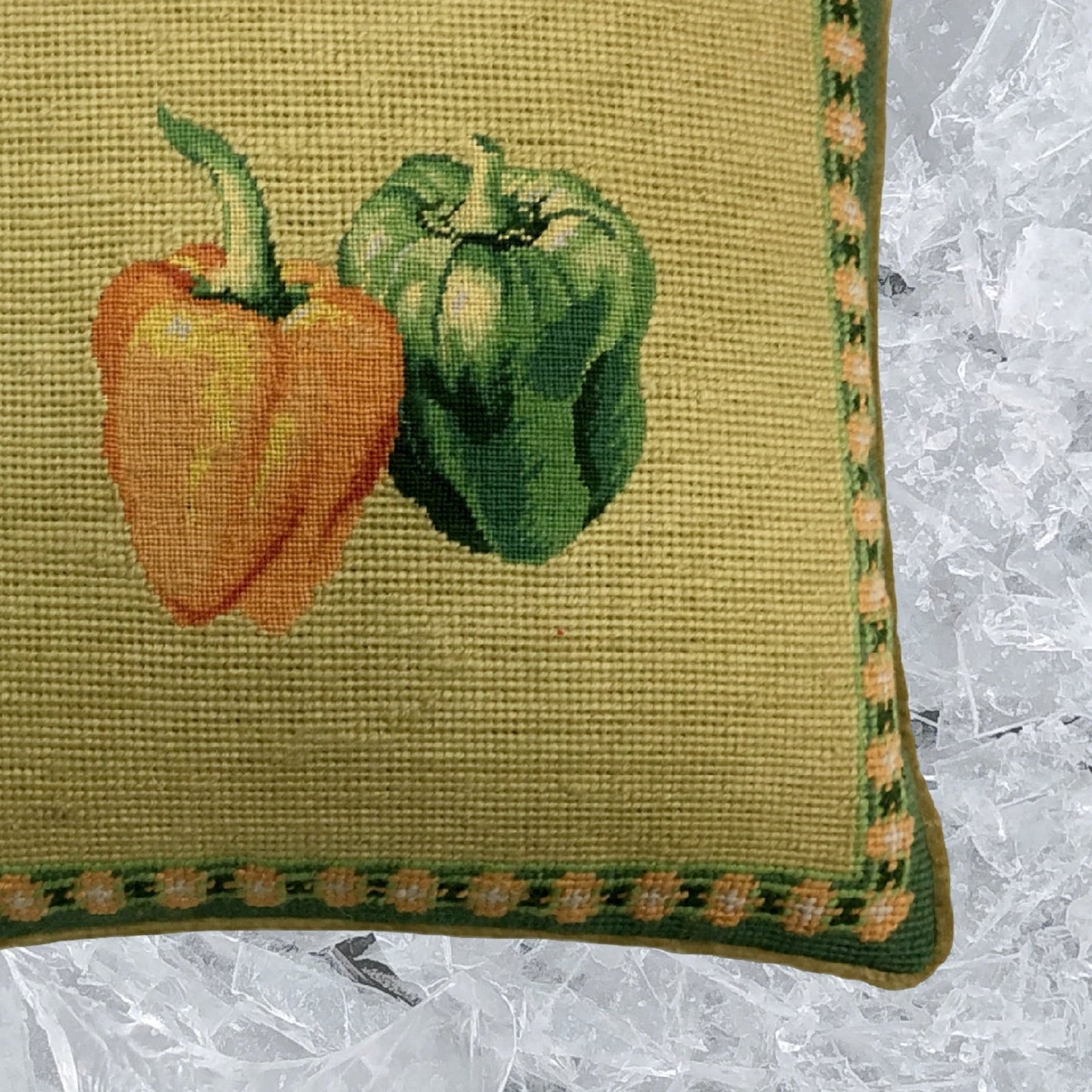 Handmade Wool Needlepoint Pillow Cover - Decorative Throw Cushion Cover - Vintage Floral Embroidery Design background 3 color tassel 1
