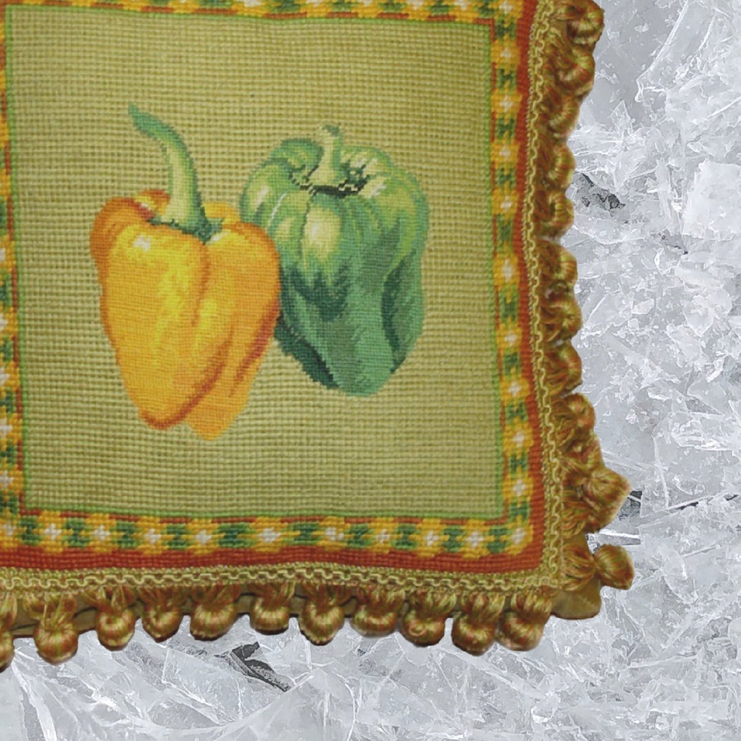 Handmade Wool Needlepoint Pillow Cover - Decorative Throw Cushion Cover - Vintage Floral Embroidery Design background 3 color tassel 2