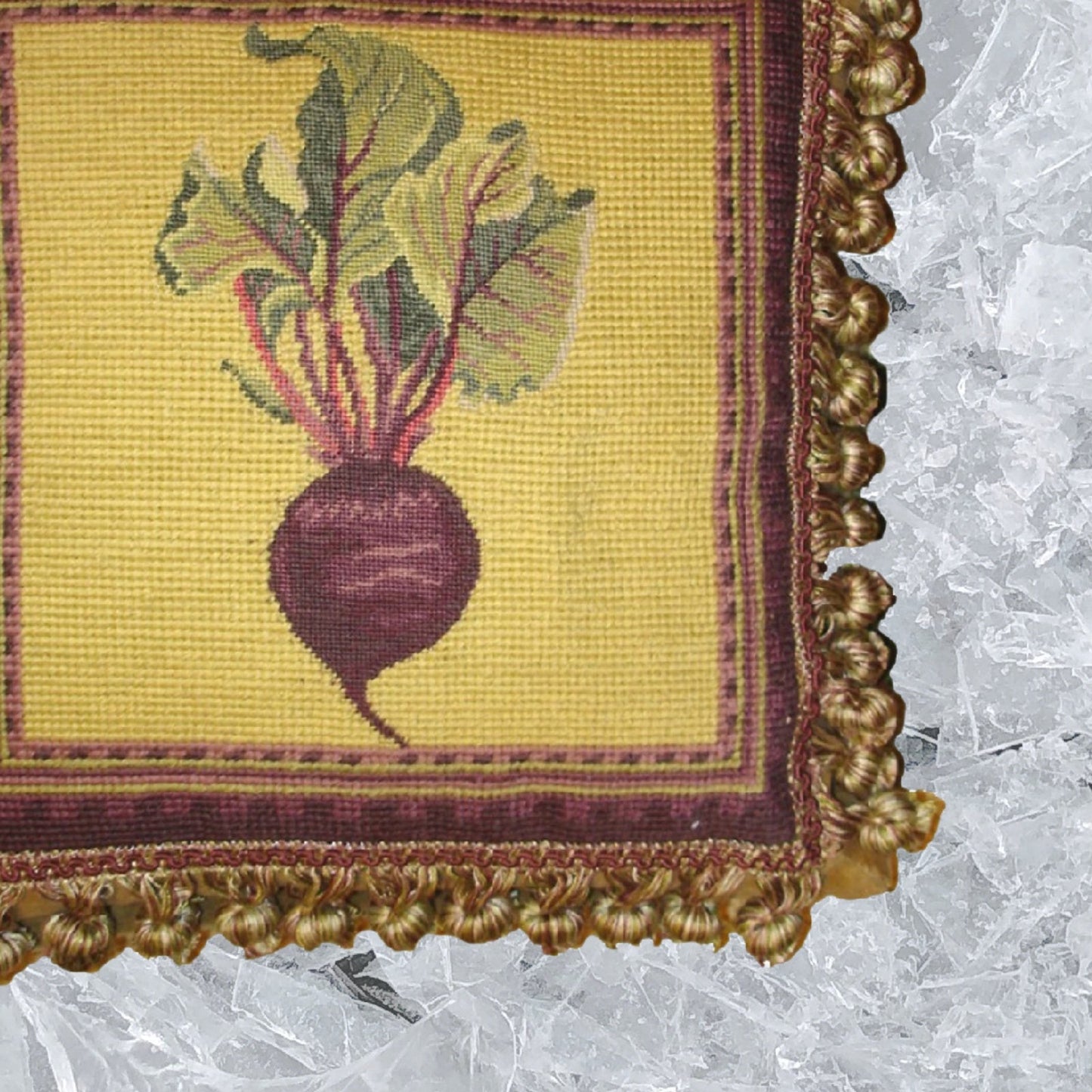 Handmade Wool Needlepoint Pillow Cover - Decorative Throw Cushion Cover - Vintage Floral Embroidery Design background 3 color tassel 3