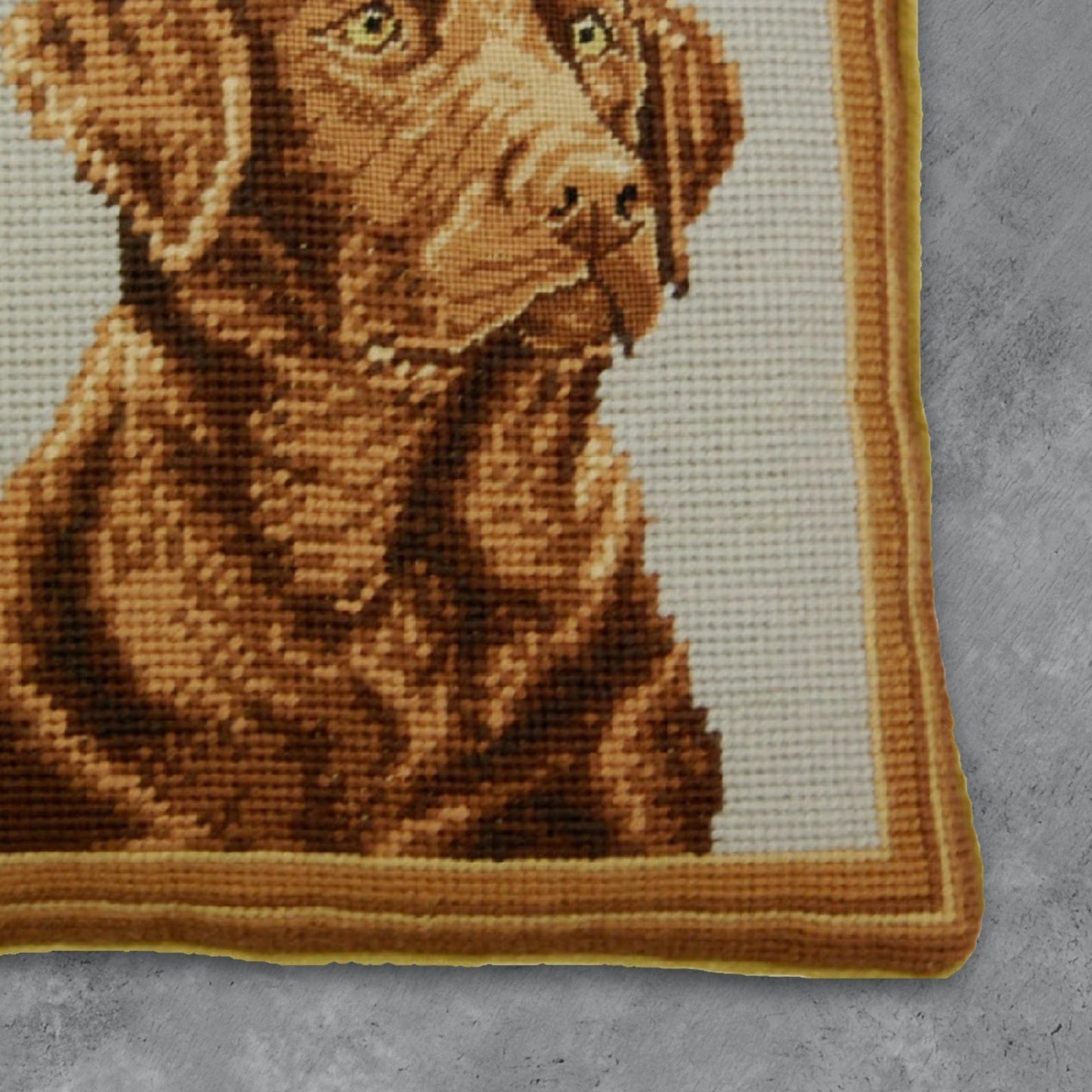Handmade Wool Needlepoint Pillow Cover - Decorative Throw Cushion Cover - Vintage Floral Embroidery Design face on brown lab rest grosspoint