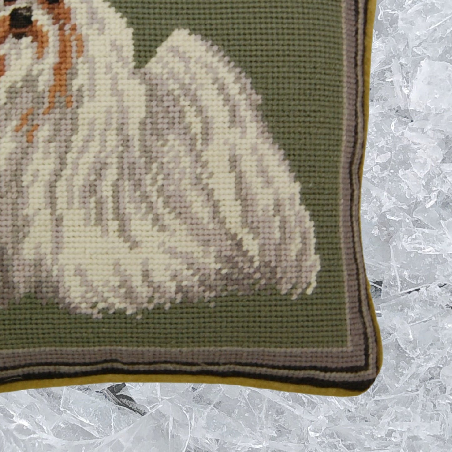 Handmade Wool Needlepoint Pillow Cover - Decorative Throw Cushion Cover - Vintage Floral Embroidery Design on Malteses eyes & nose rest grosspoint
