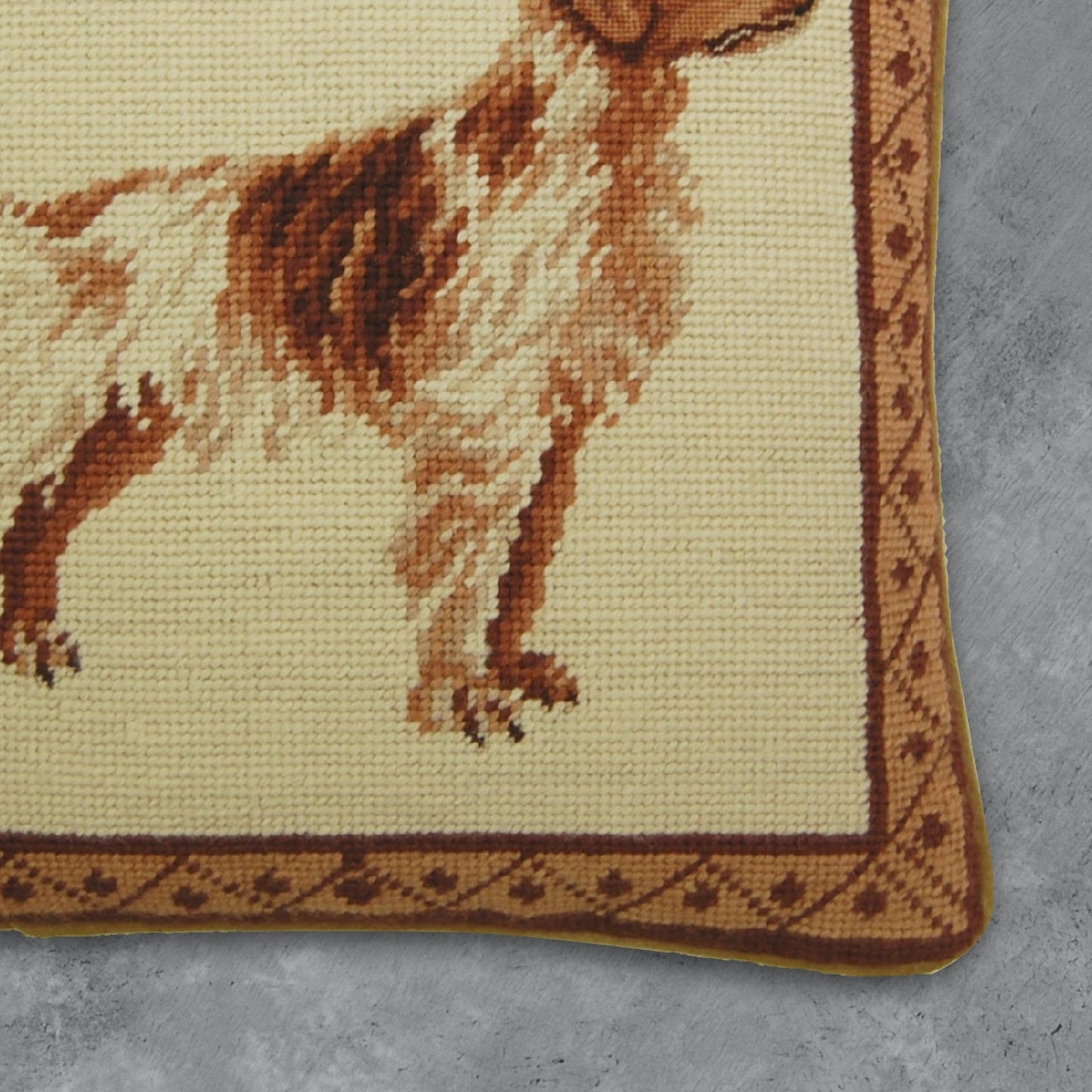 Handmade Wool Needlepoint Pillow Cover - Decorative Throw Cushion Cover - Vintage Floral Embroidery Design on Spaniel face rest grosspoint