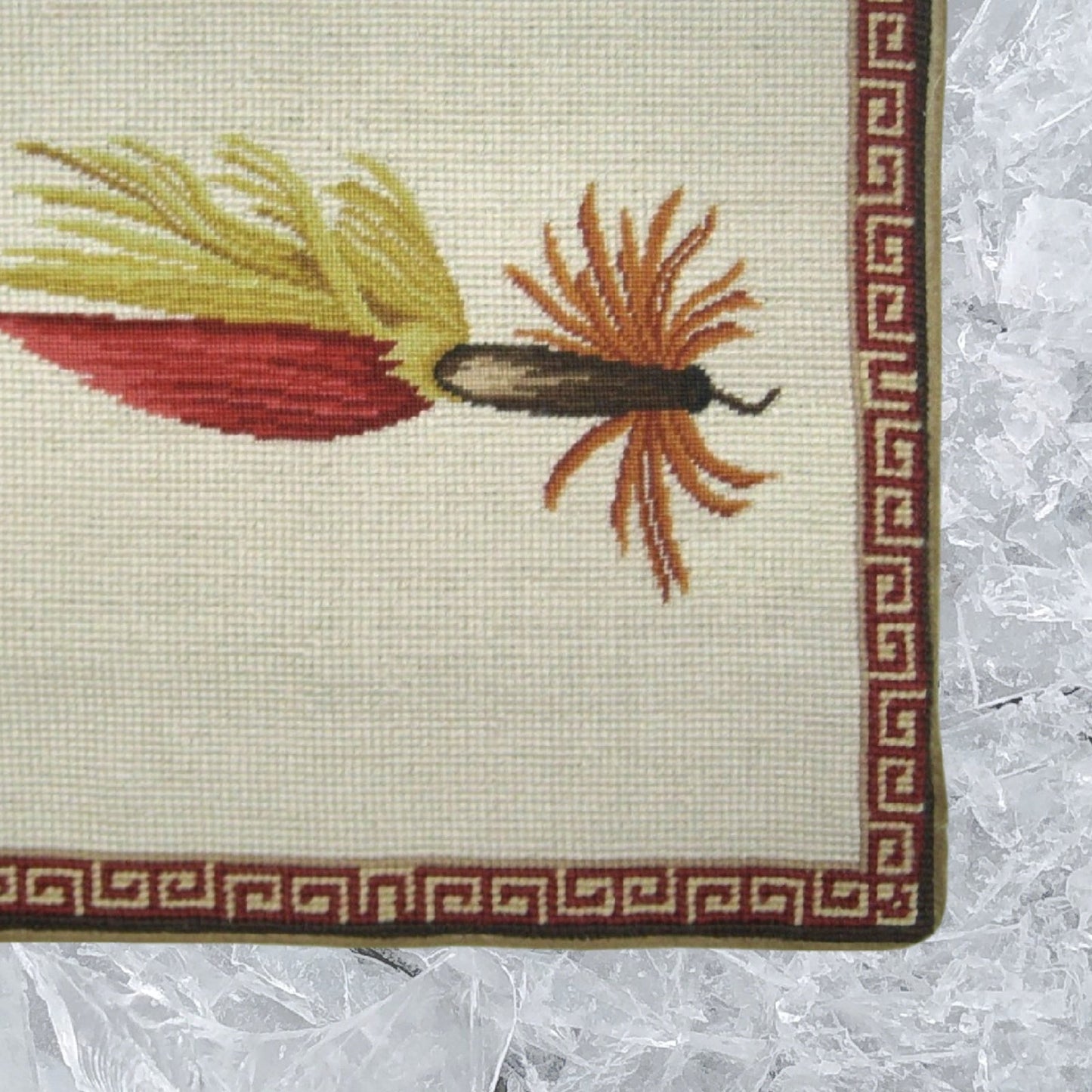 Handmade Wool Needlepoint Pillow Cover - Decorative Throw Cushion Cover - Vintage Floral Embroidery Design Fienst red-yellow fish-hook