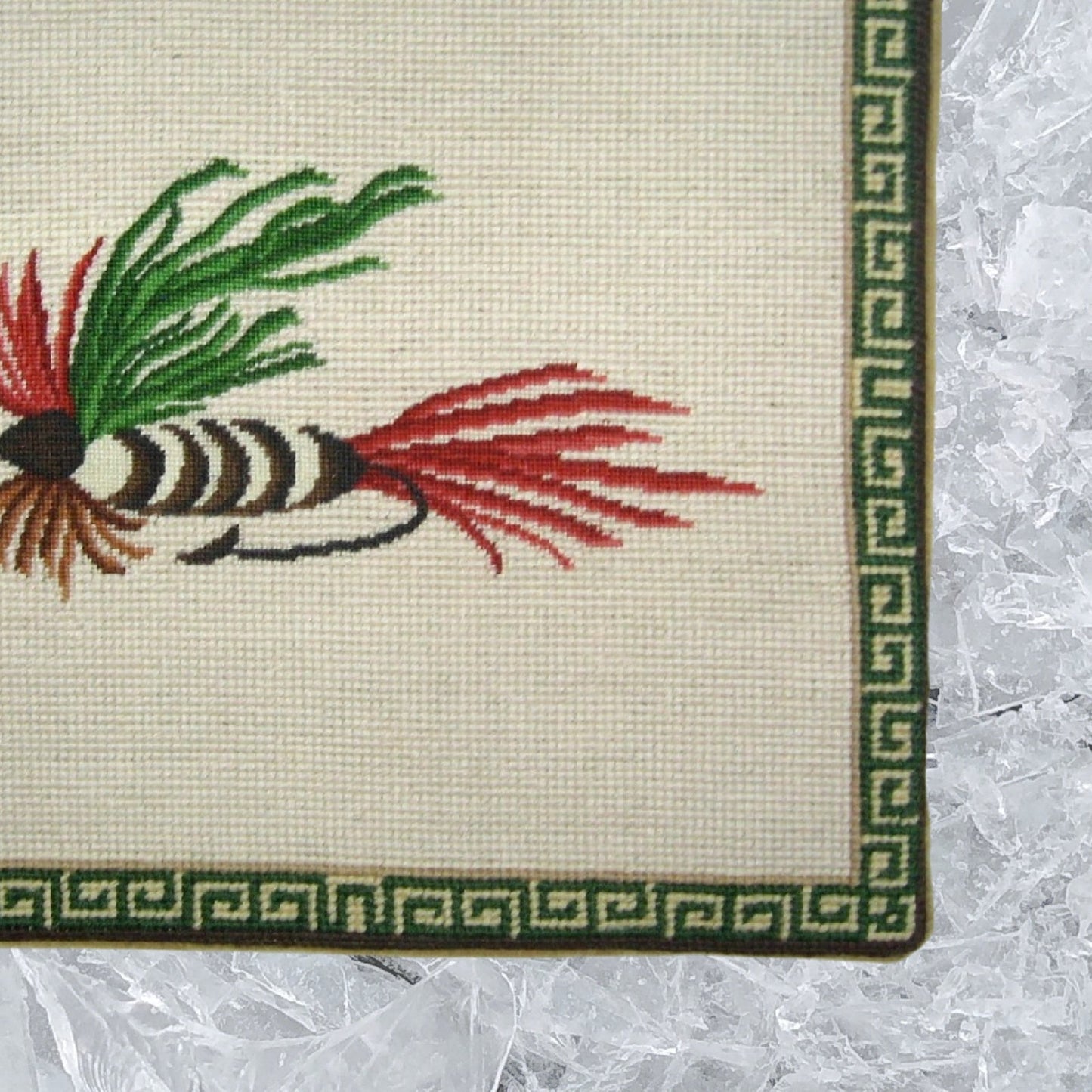 Handmade Wool Needlepoint Pillow Cover - Decorative Throw Cushion Cover - Vintage Floral Embroidery Design Fienst red-green fish-hook