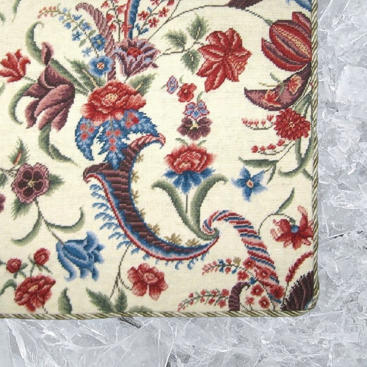 Handmade Wool Needlepoint Pillow Cover - Decorative Throw Cushion Cover - Vintage Floral Embroidery Design tropical floral with cording