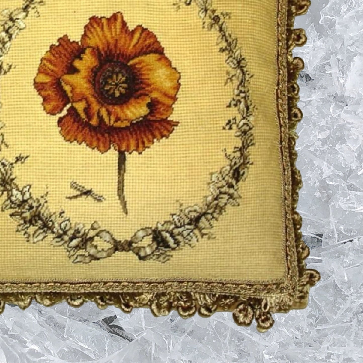 Handmade Wool Needlepoint Pillow Cover - Decorative Throw Cushion Cover - Vintage Floral Embroidery Design pansies