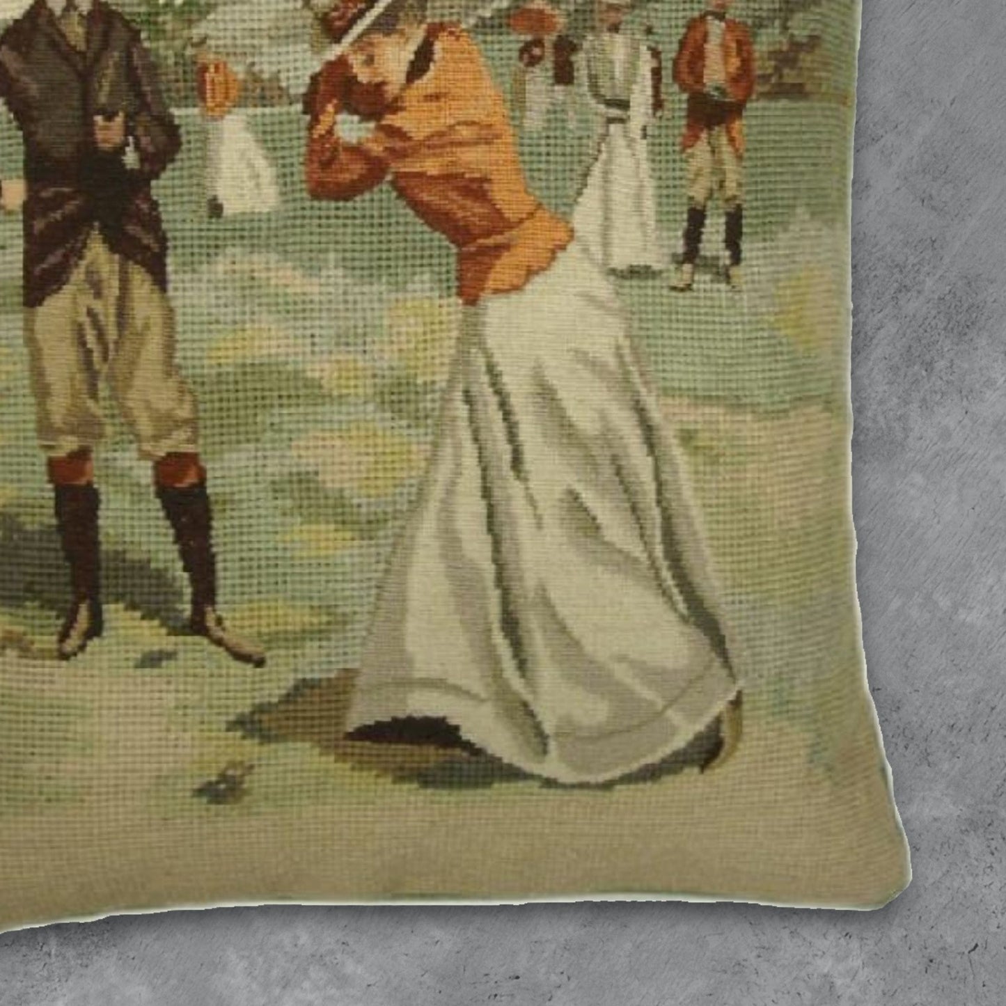 Handmade Wool Needlepoint Pillow Cover - Decorative Throw Cushion Cover - Vintage Floral Embroidery Design background Golfer